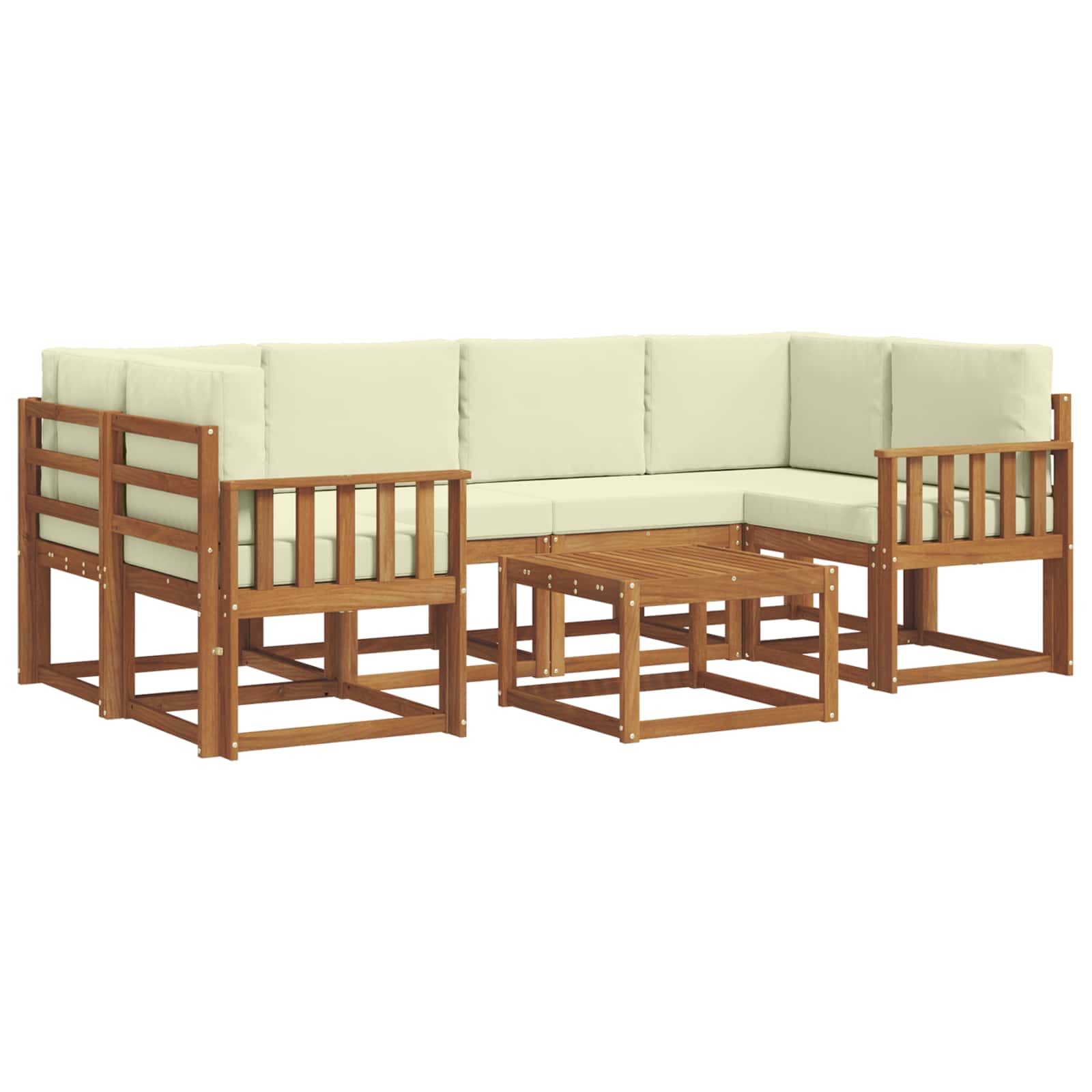 Σειρά Καναπέ Εξωτερικού με μαξιλάρι 7 pcs Φυσικό και Κρέμα - Pakobazaar