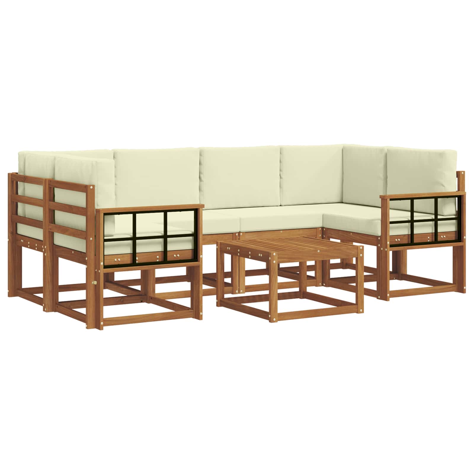 Σειρά Καναπέ Εξωτερικού με μαξιλάρι 7 pcs Φυσικό και Κρέμα - Pakobazaar