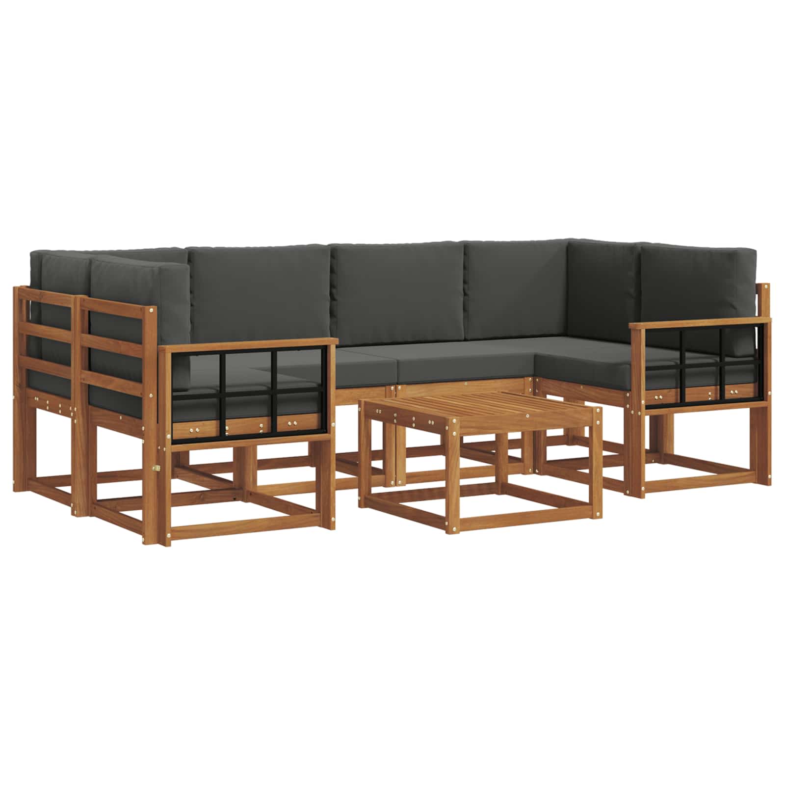 Σειρά Καναπέ Εξωτερικού με μαξιλάρι 7 pcs Φυσικό και Ανθρακί - Pakobazaar