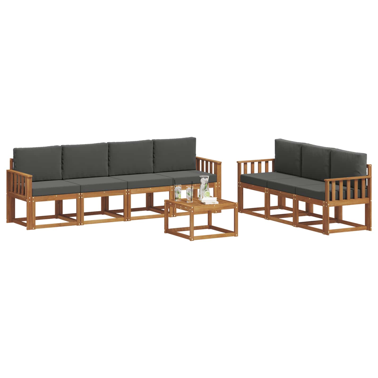 Σειρά Καναπέ Εξωτερικού με μαξιλάρι 8 pcs Φυσικό και Ανθρακί - Pakobazaar