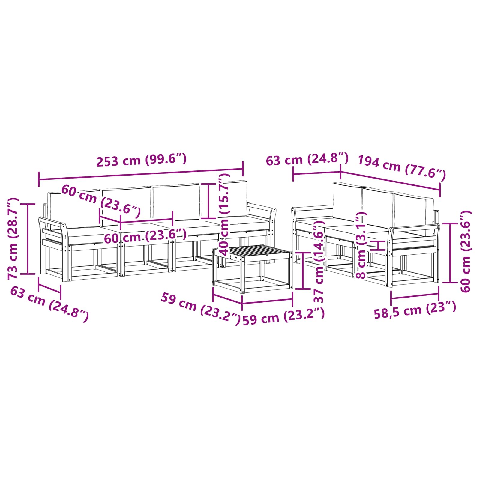 Σειρά Καναπέ Εξωτερικού με μαξιλάρι 8 pcs Φυσικό και Ανθρακί - Pakobazaar