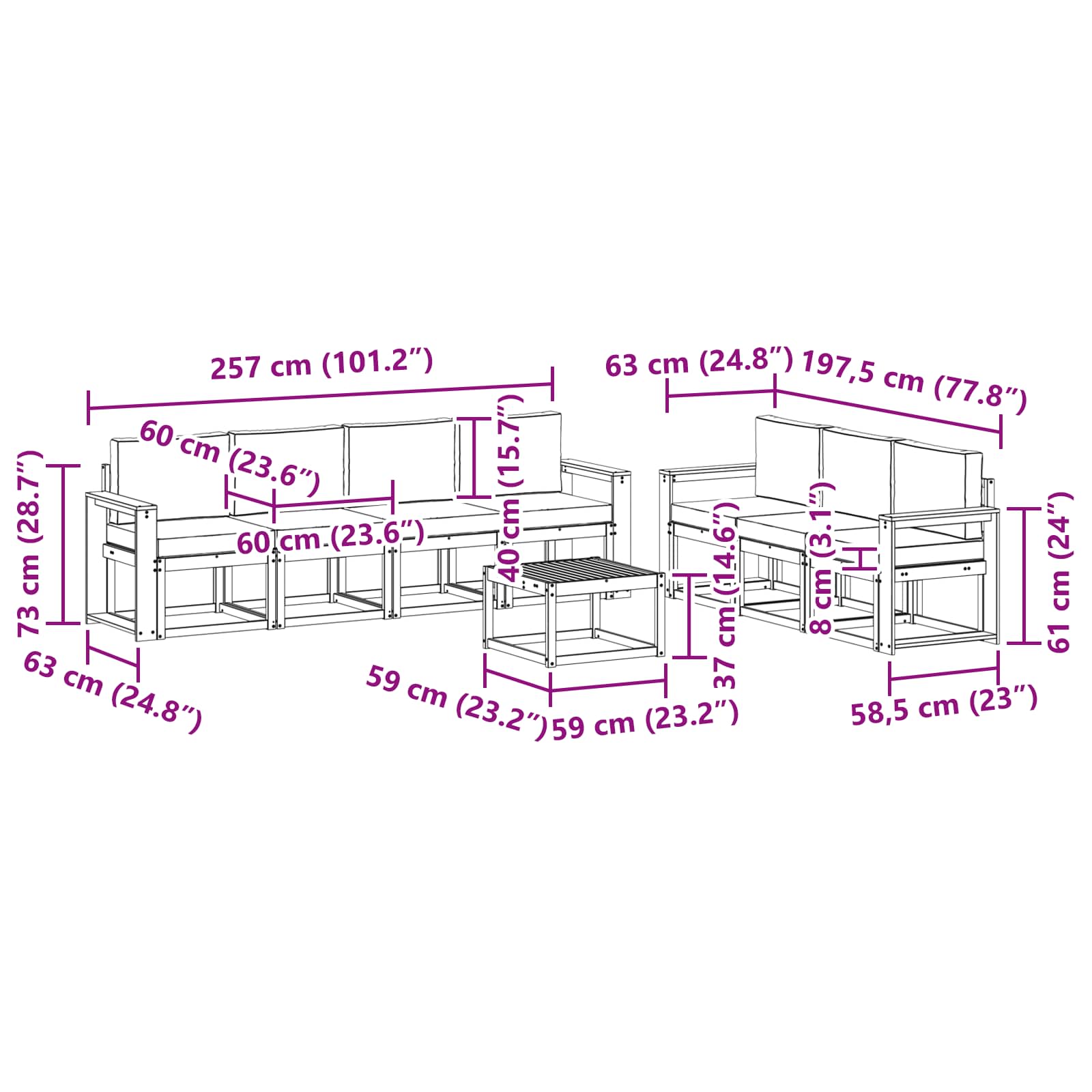 Σειρά Καναπέ Εξωτερικού με μαξιλάρι 8 pcs Φυσικό και Κρέμα - Pakobazaar