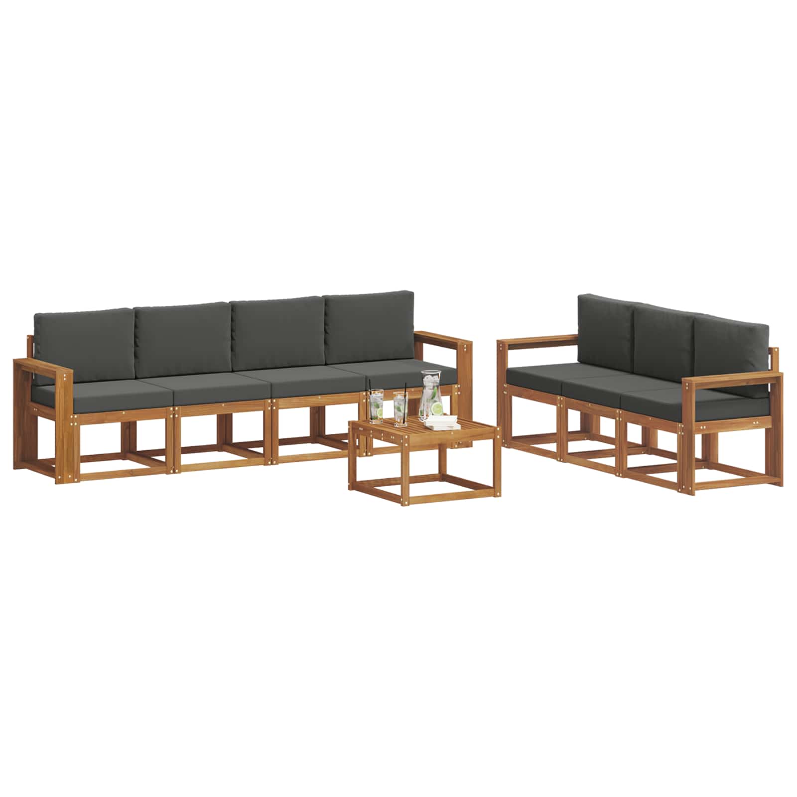 Σειρά Καναπέ Εξωτερικού με μαξιλάρι 8 pcs Φυσικό και Ανθρακί - Pakobazaar