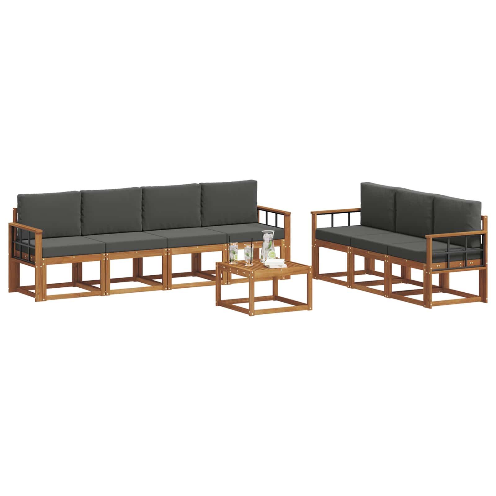 Σειρά Καναπέ Εξωτερικού με μαξιλάρι 8 pcs Φυσικό και Ανθρακί - Pakobazaar