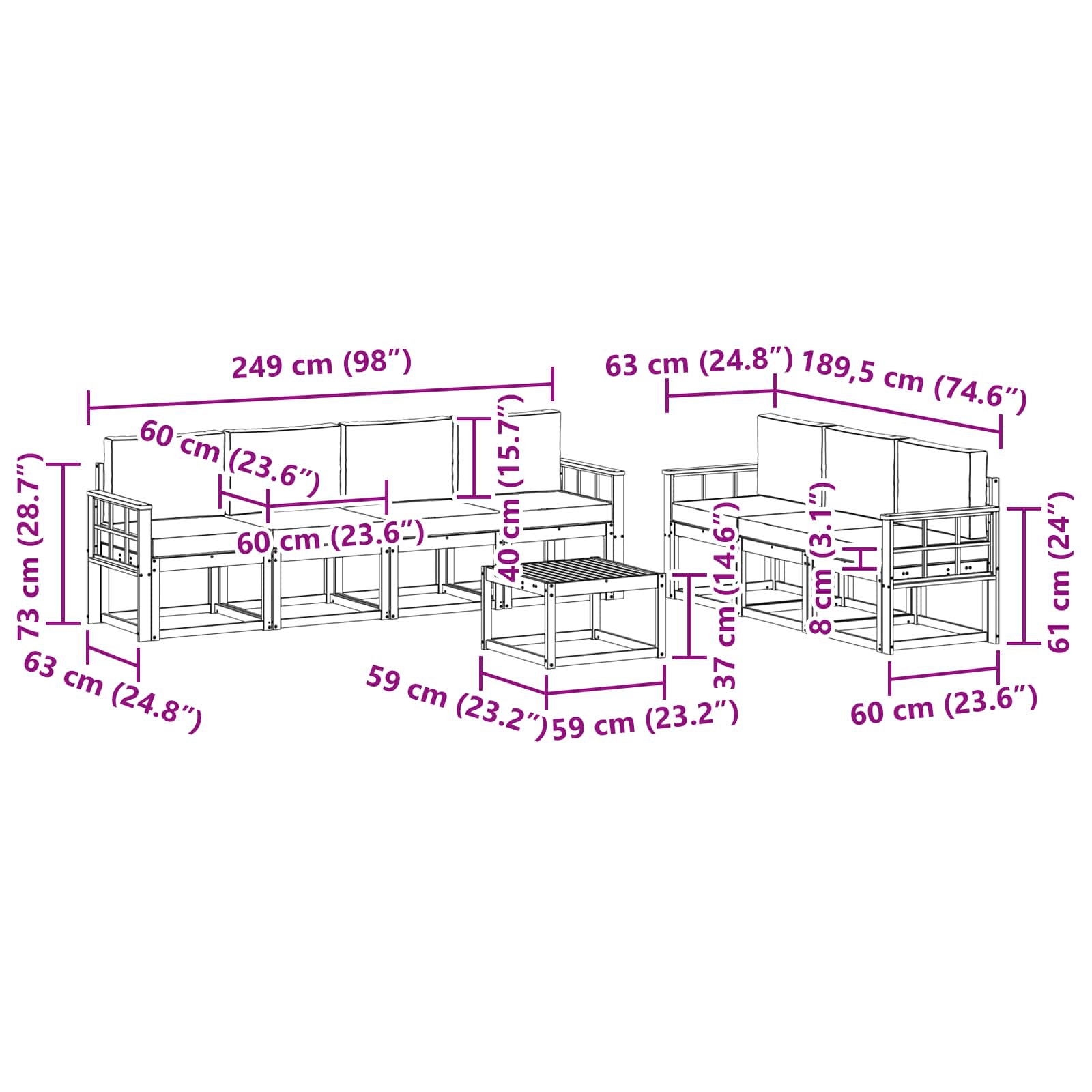 Σειρά Καναπέ Εξωτερικού με μαξιλάρι 8 pcs Φυσικό και Ανθρακί - Pakobazaar