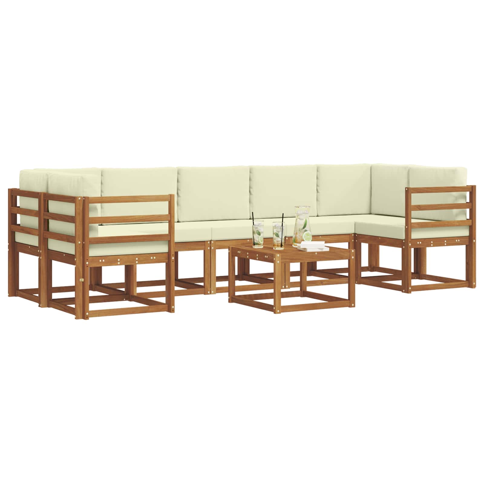 Σειρά Καναπέ Εξωτερικού με μαξιλάρι 8 pcs Φυσικό και Κρέμα - Pakobazaar