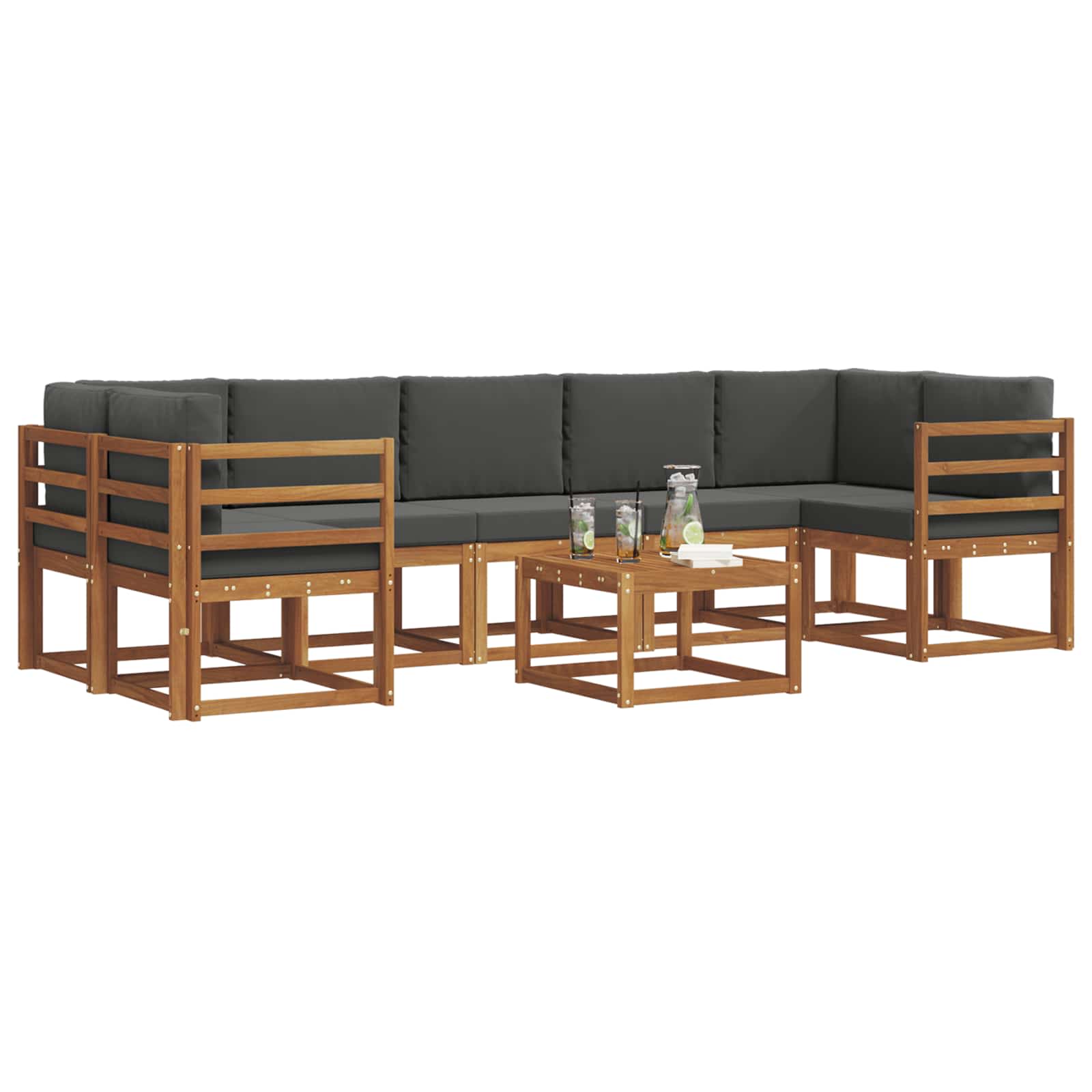 Σειρά Καναπέ Εξωτερικού με μαξιλάρι 8 pcs Φυσικό και Ανθρακί - Pakobazaar