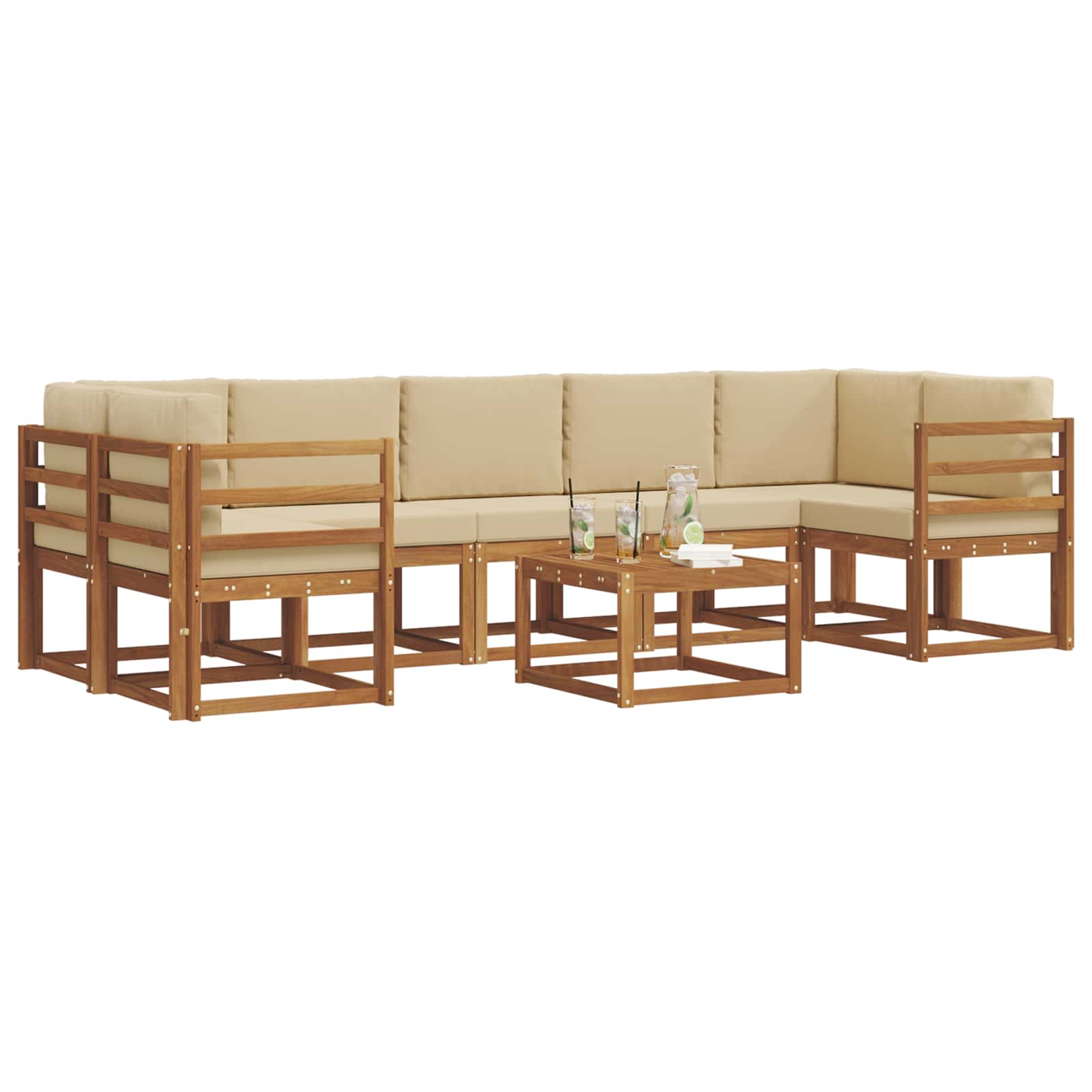 Σειρά Καναπέ Εξωτερικού με μαξιλάρι 8 pcs Φυσικό και Μπεζ - Pakobazaar