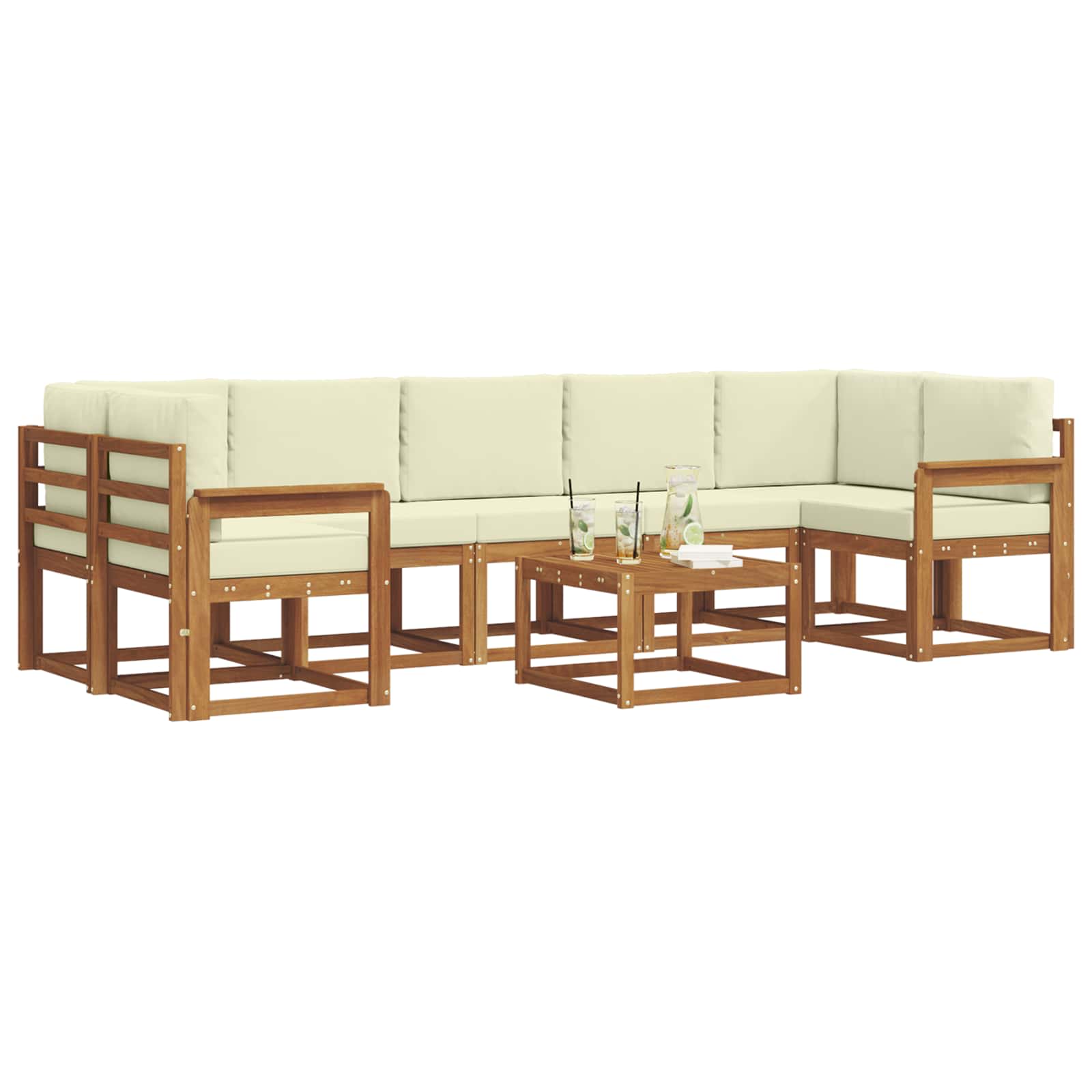 Σειρά Καναπέ Εξωτερικού με μαξιλάρι 8 pcs Φυσικό και Κρέμα - Pakobazaar
