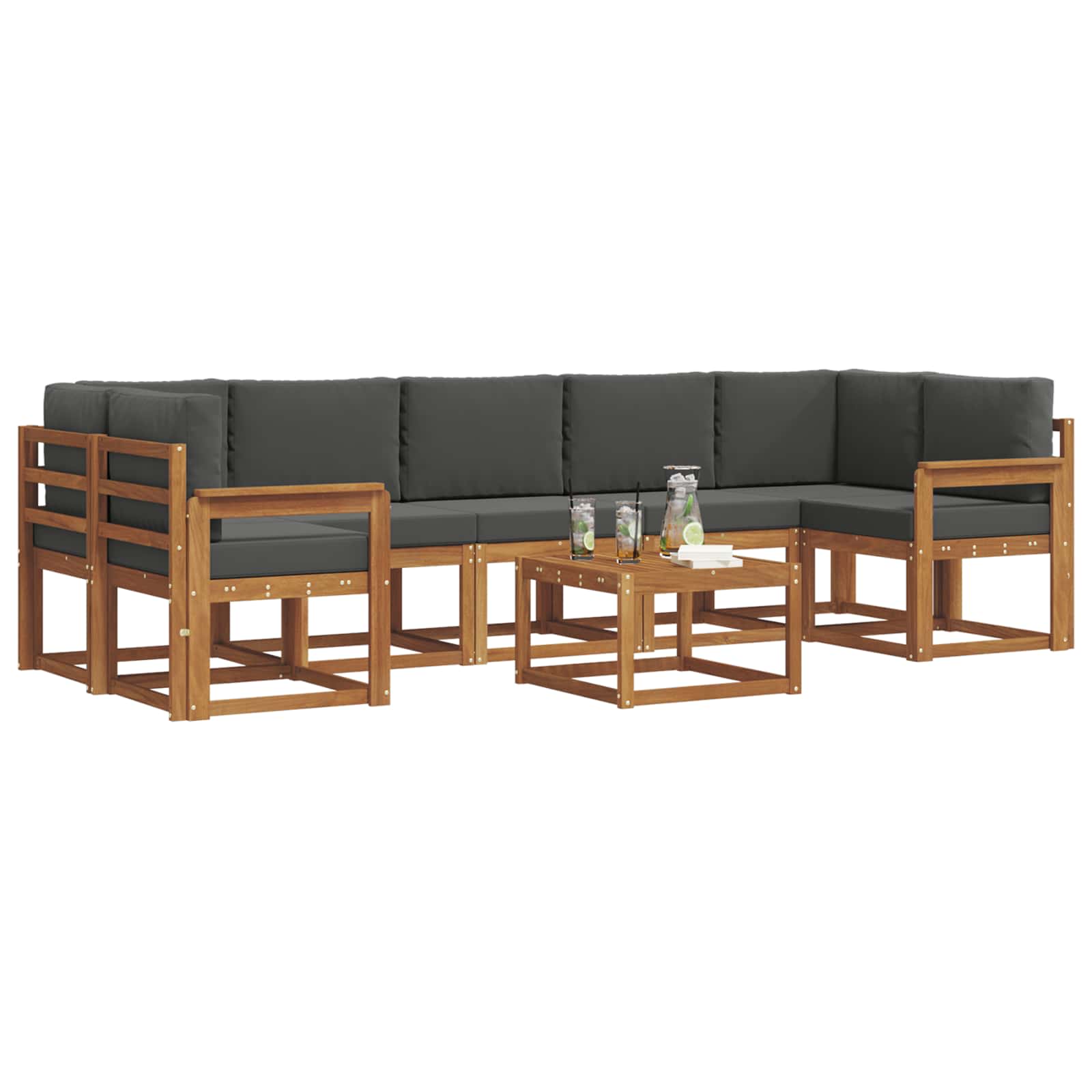 Σειρά Καναπέ Εξωτερικού με μαξιλάρι 8 pcs Φυσικό και Ανθρακί - Pakobazaar
