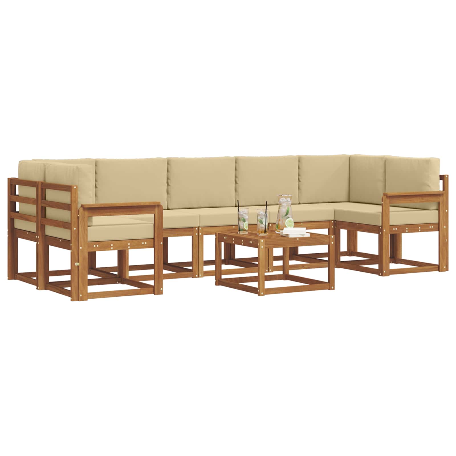 Σειρά Καναπέ Εξωτερικού με μαξιλάρι 8 pcs Φυσικό και Μπεζ - Pakobazaar