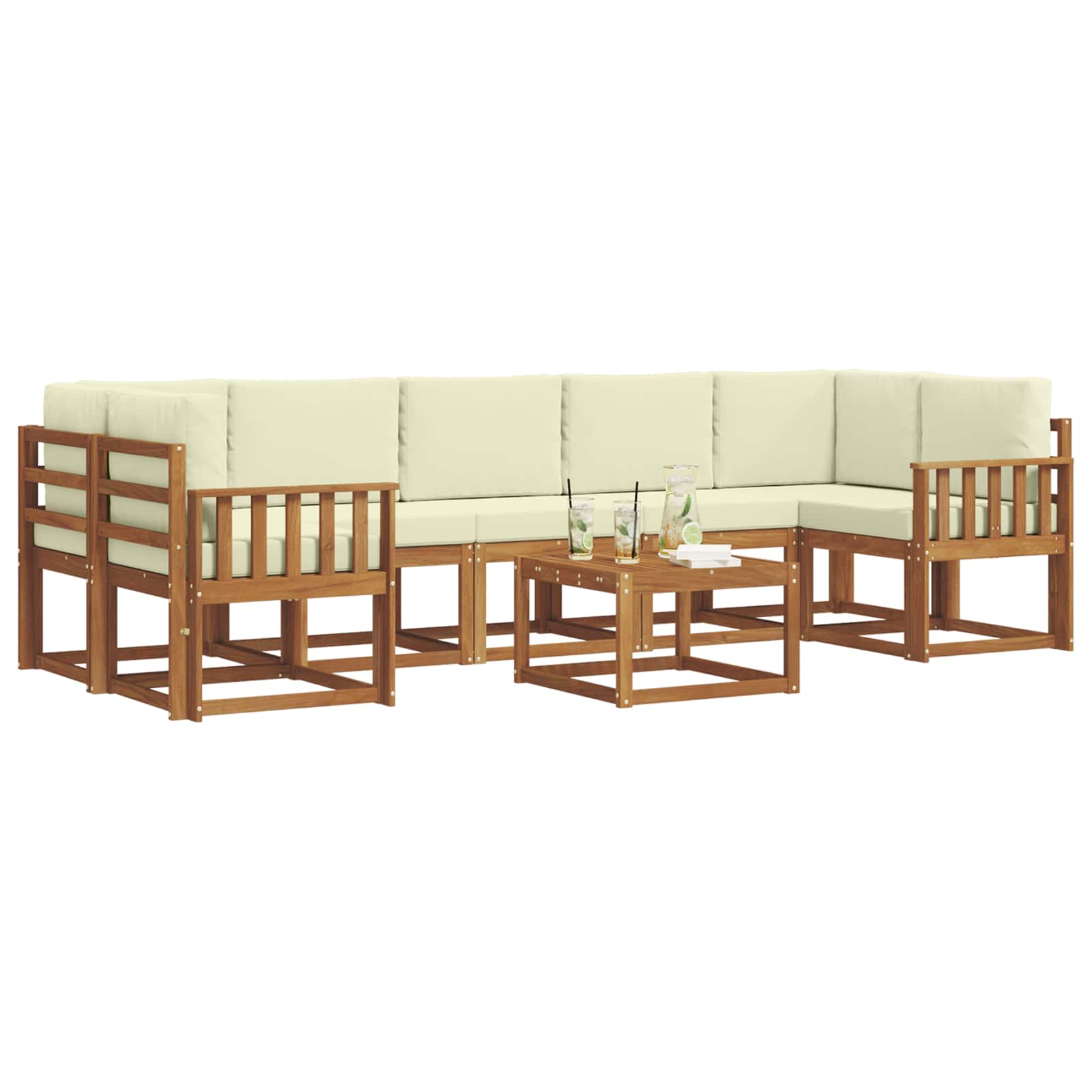 Σειρά Καναπέ Εξωτερικού με μαξιλάρι 8 pcs Φυσικό και Κρέμα - Pakobazaar