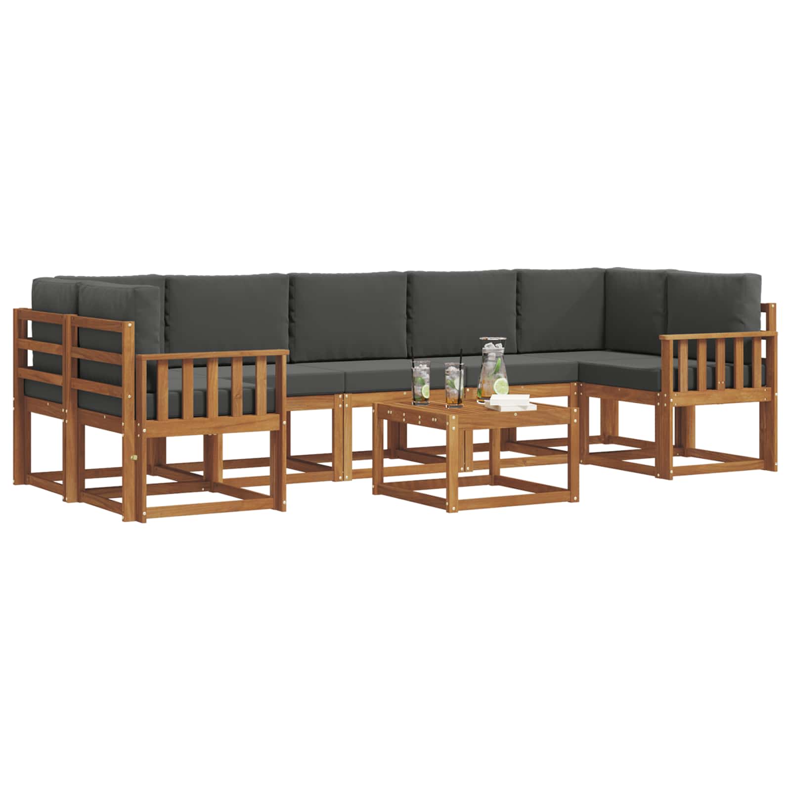 Σειρά Καναπέ Εξωτερικού με μαξιλάρι 8 pcs Φυσικό και Ανθρακί - Pakobazaar