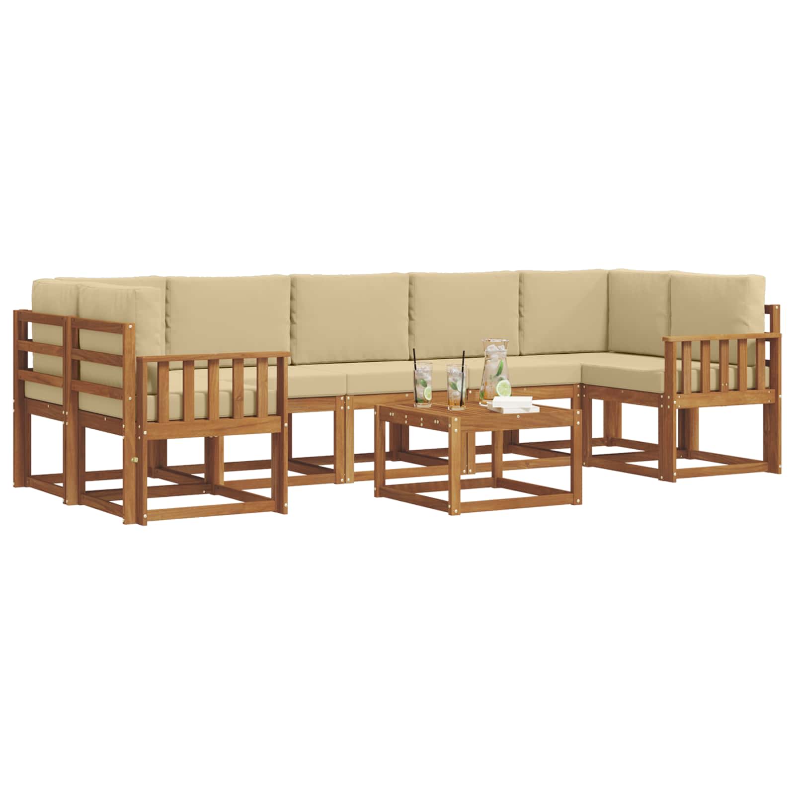Σειρά Καναπέ Εξωτερικού με μαξιλάρι 8 pcs Φυσικό και Μπεζ - Pakobazaar