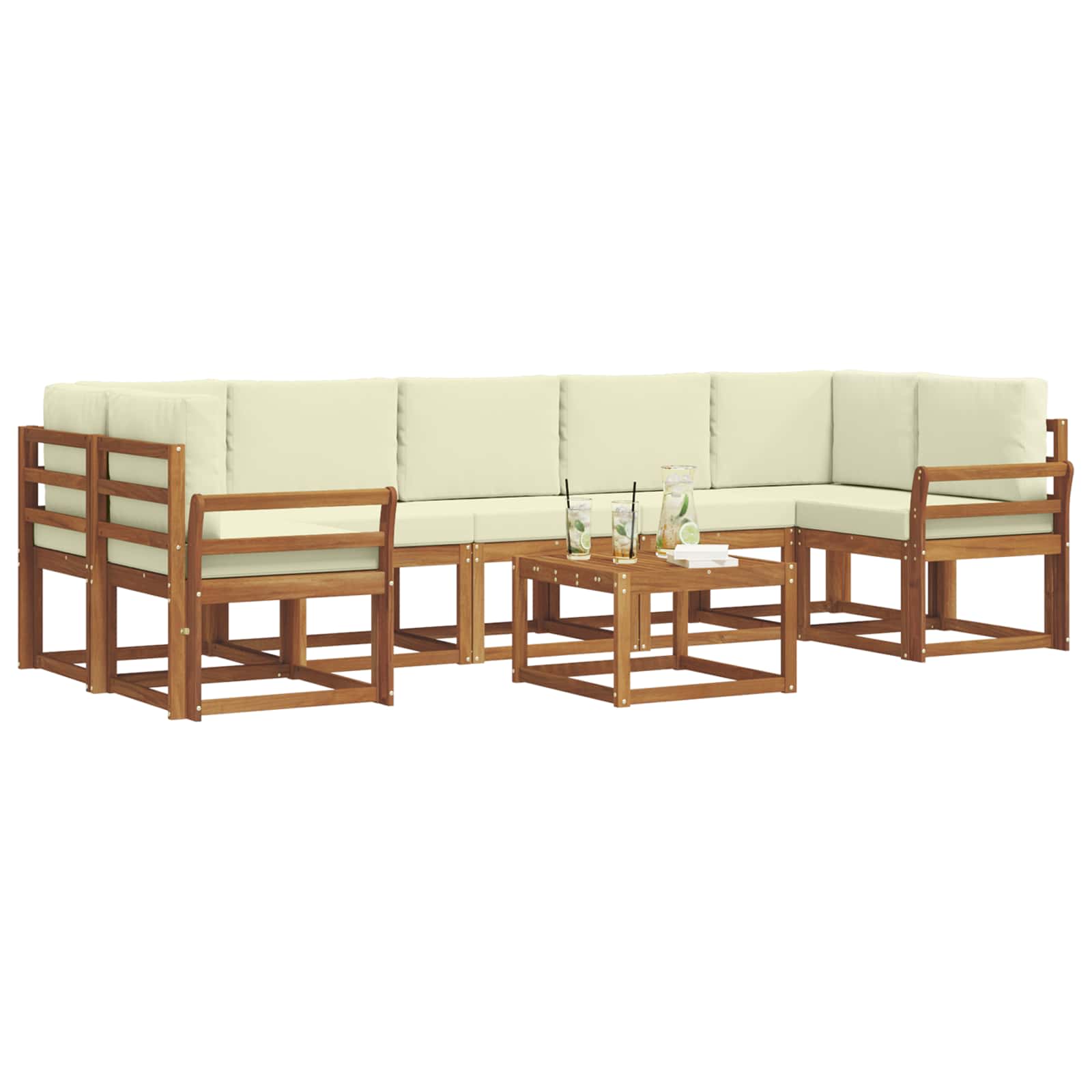 Σειρά Καναπέ Εξωτερικού με μαξιλάρι 8 pcs Φυσικό και Κρέμα - Pakobazaar