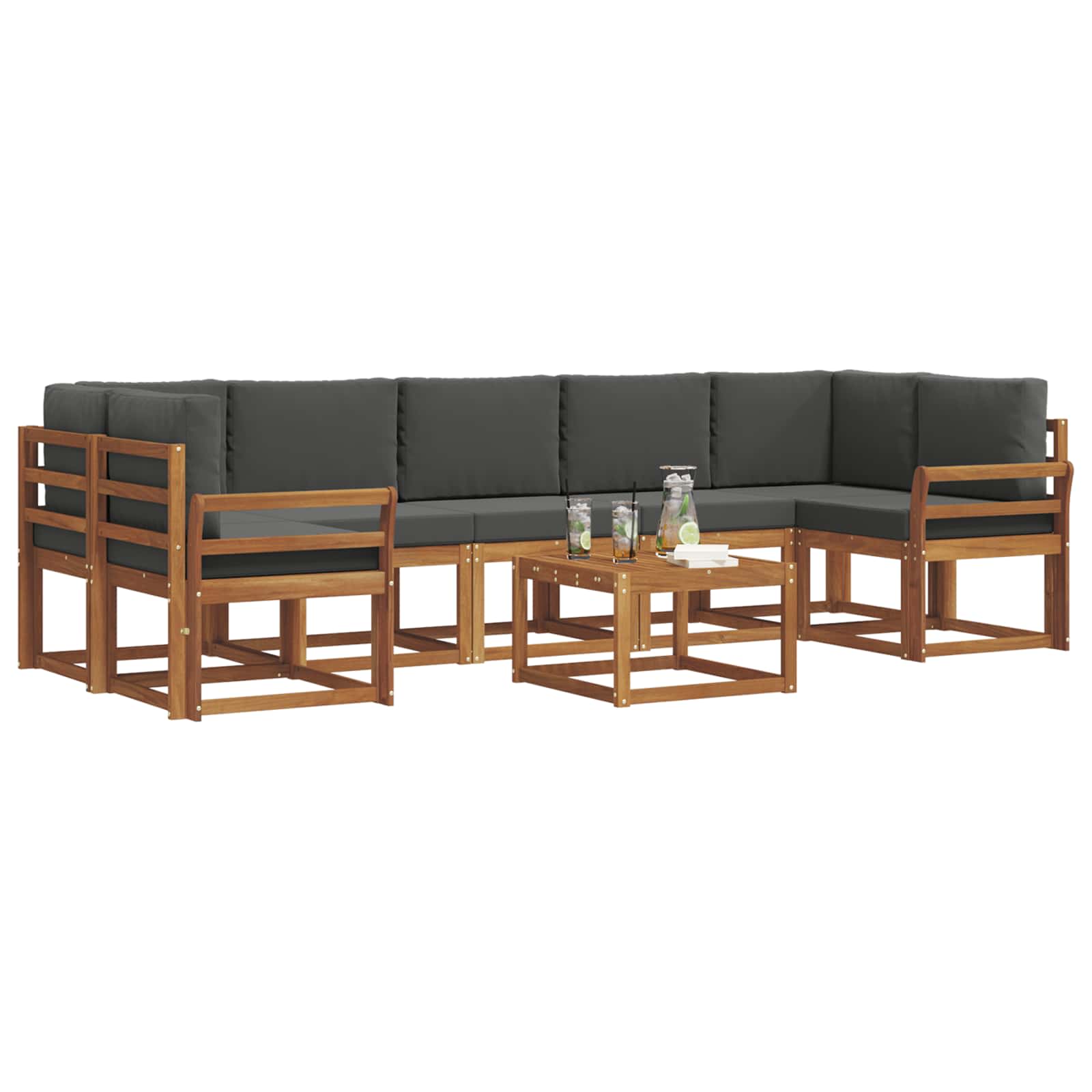 Σειρά Καναπέ Εξωτερικού με μαξιλάρι 8 pcs Φυσικό και Ανθρακί - Pakobazaar