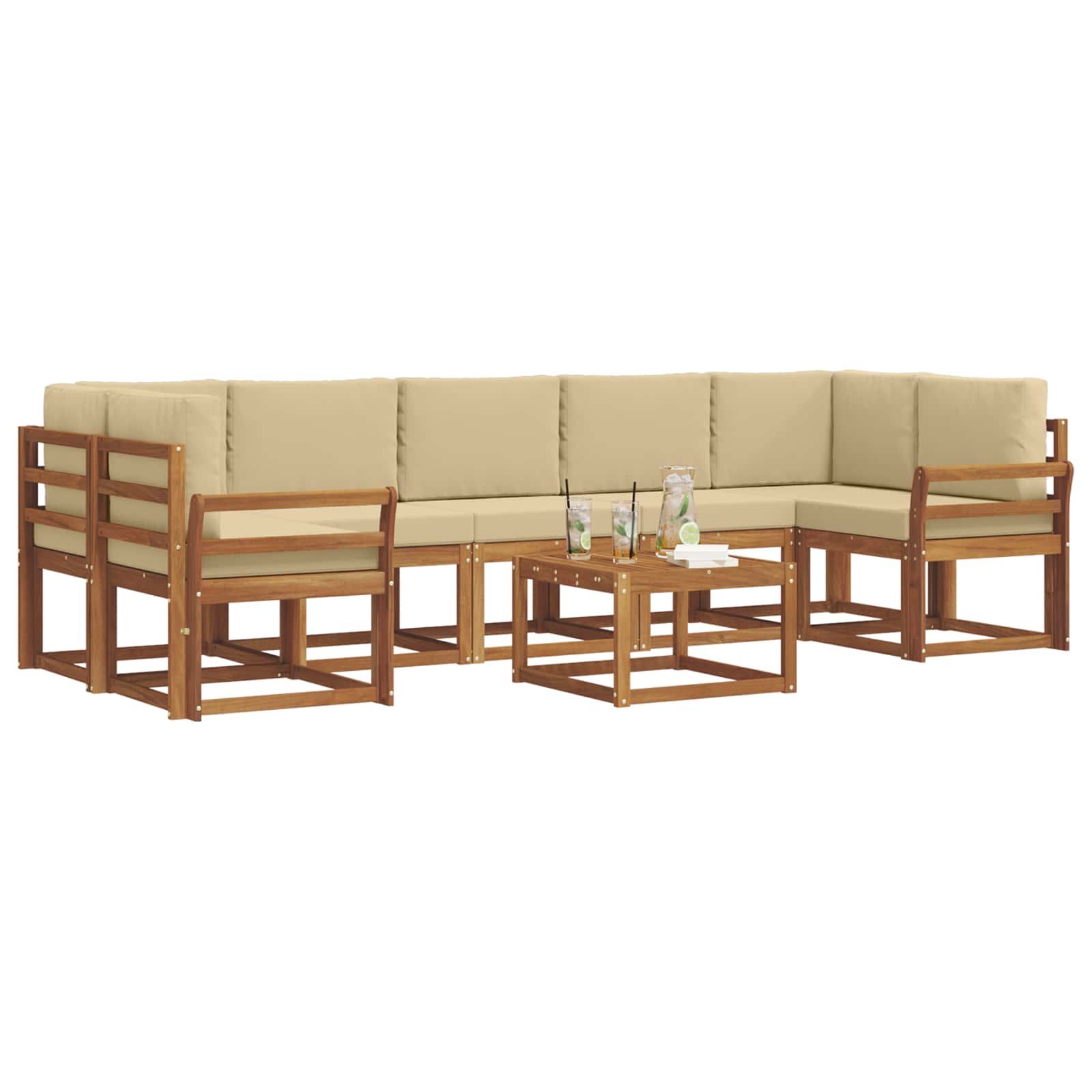 Σειρά Καναπέ Εξωτερικού με μαξιλάρι 8 pcs Φυσικό και Μπεζ - Pakobazaar