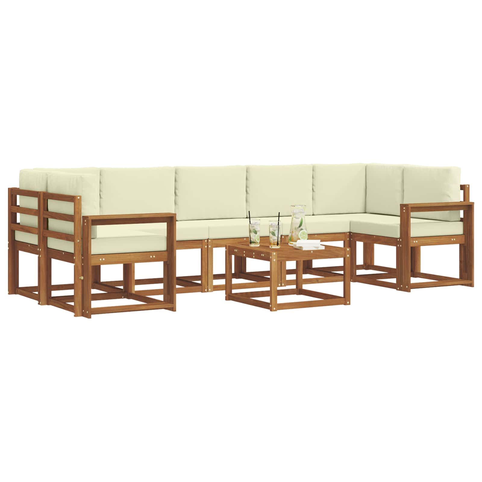 Σειρά Καναπέ Εξωτερικού με μαξιλάρι 8 pcs Φυσικό και Κρέμα - Pakobazaar