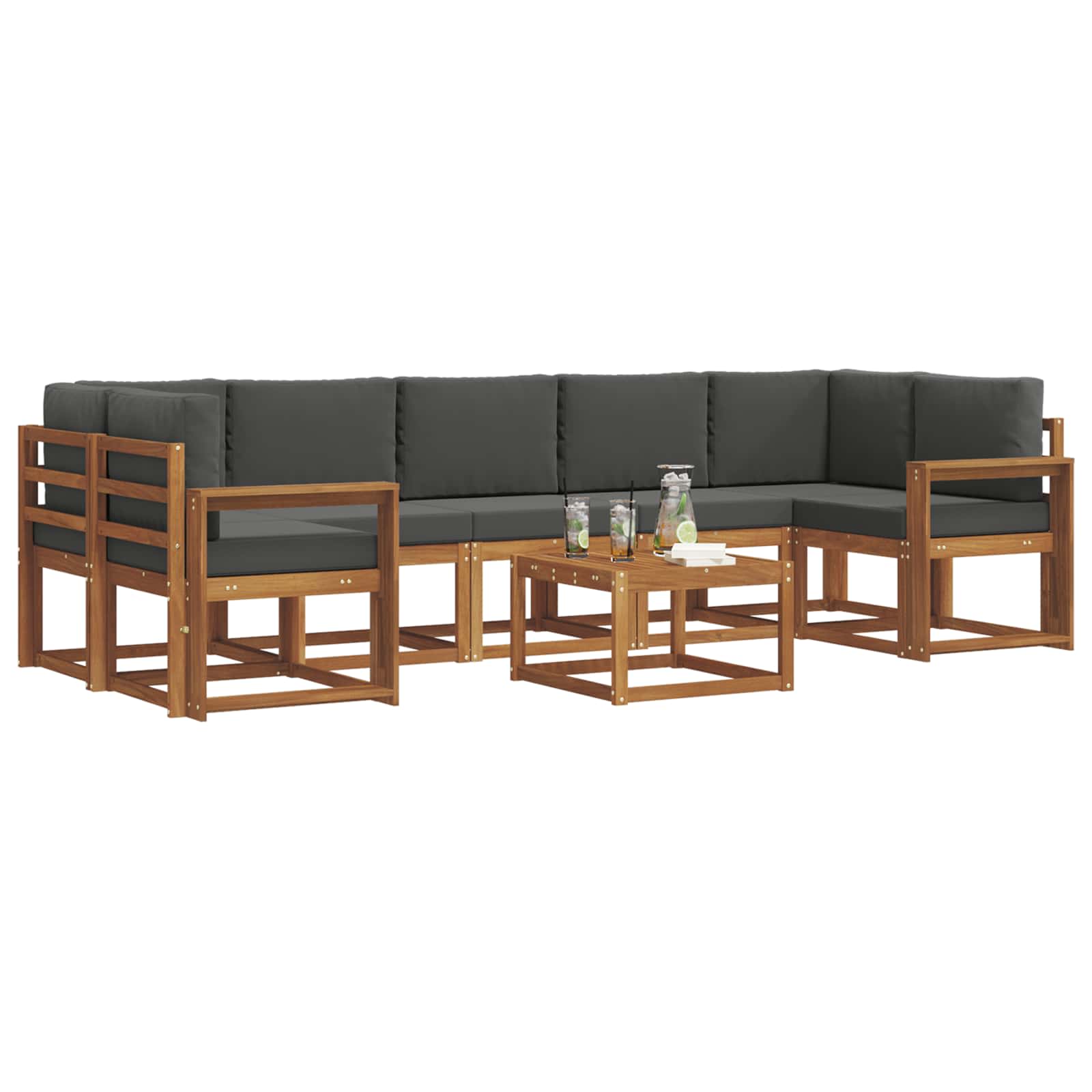 Σειρά Καναπέ Εξωτερικού με μαξιλάρι 8 pcs Φυσικό και Ανθρακί - Pakobazaar
