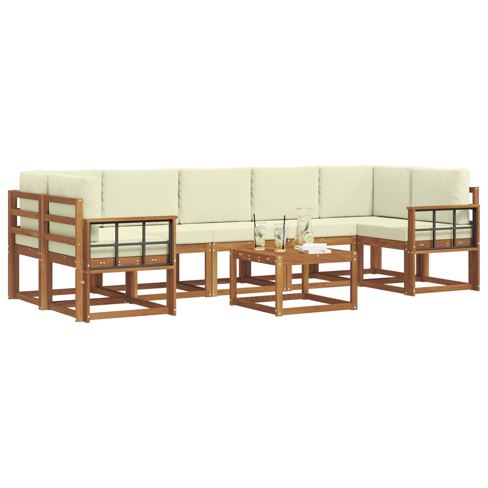 Σειρά Καναπέ Εξωτερικού με μαξιλάρι 8 pcs Φυσικό και Κρέμα - Pakobazaar