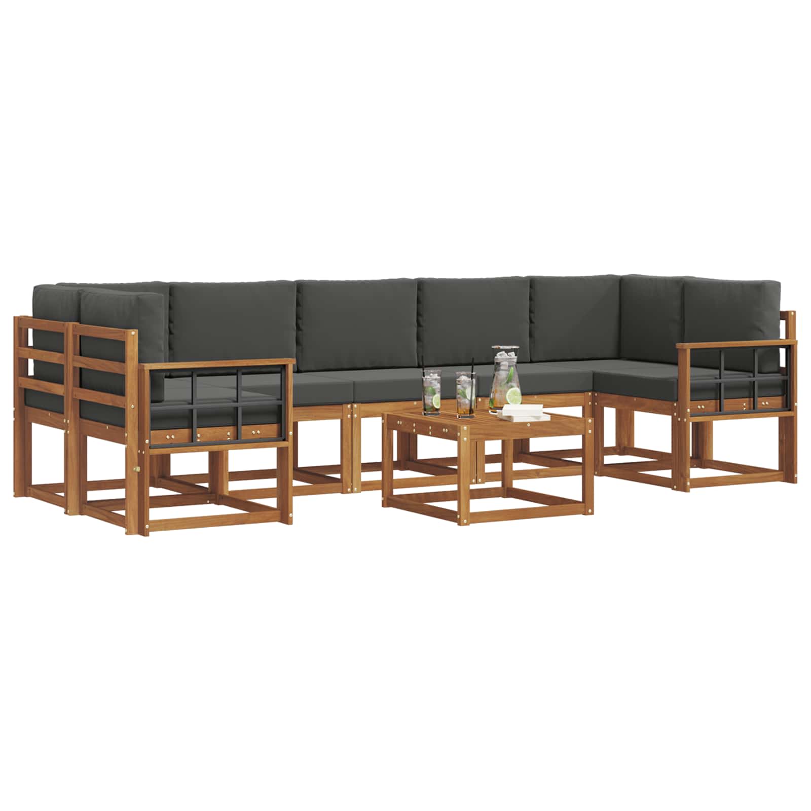 Σειρά Καναπέ Εξωτερικού με μαξιλάρι 8 pcs Φυσικό και Ανθρακί - Pakobazaar