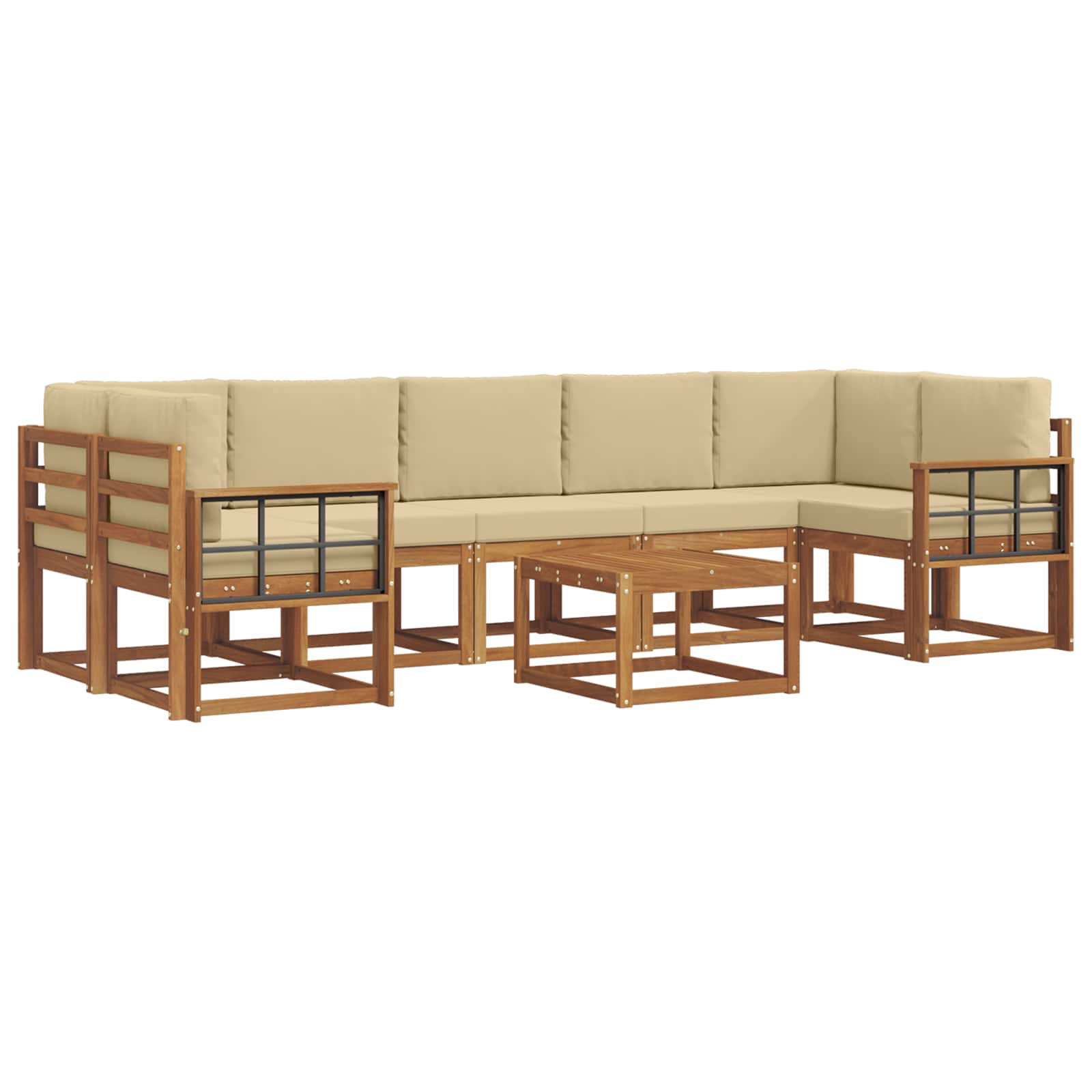 Σειρά Καναπέ Εξωτερικού με μαξιλάρι 8 pcs Φυσικό και Μπεζ - Pakobazaar