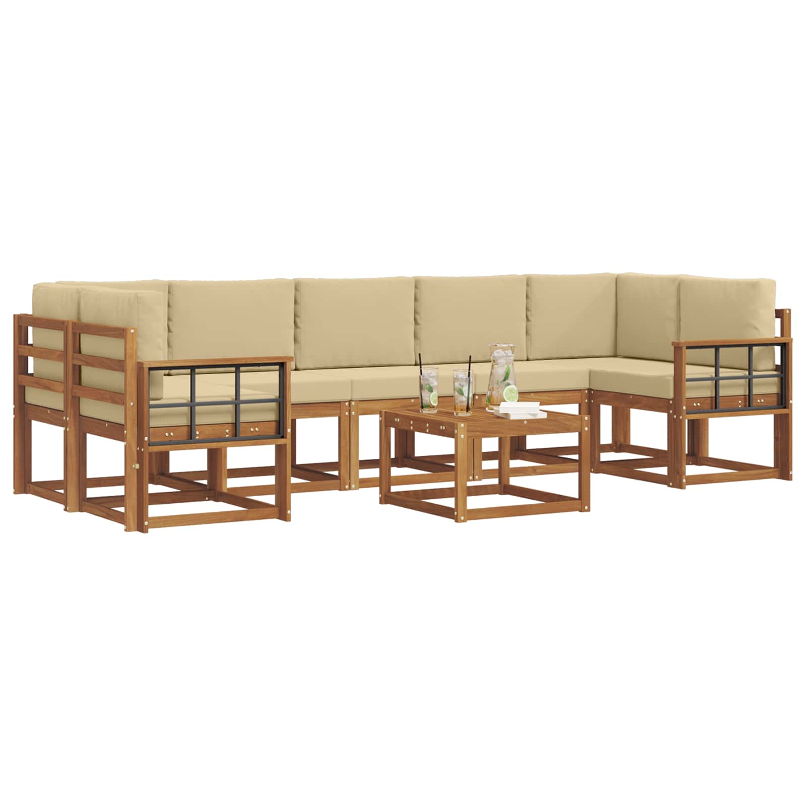 Σειρά Καναπέ Εξωτερικού με μαξιλάρι 8 pcs Φυσικό και Μπεζ - Pakobazaar