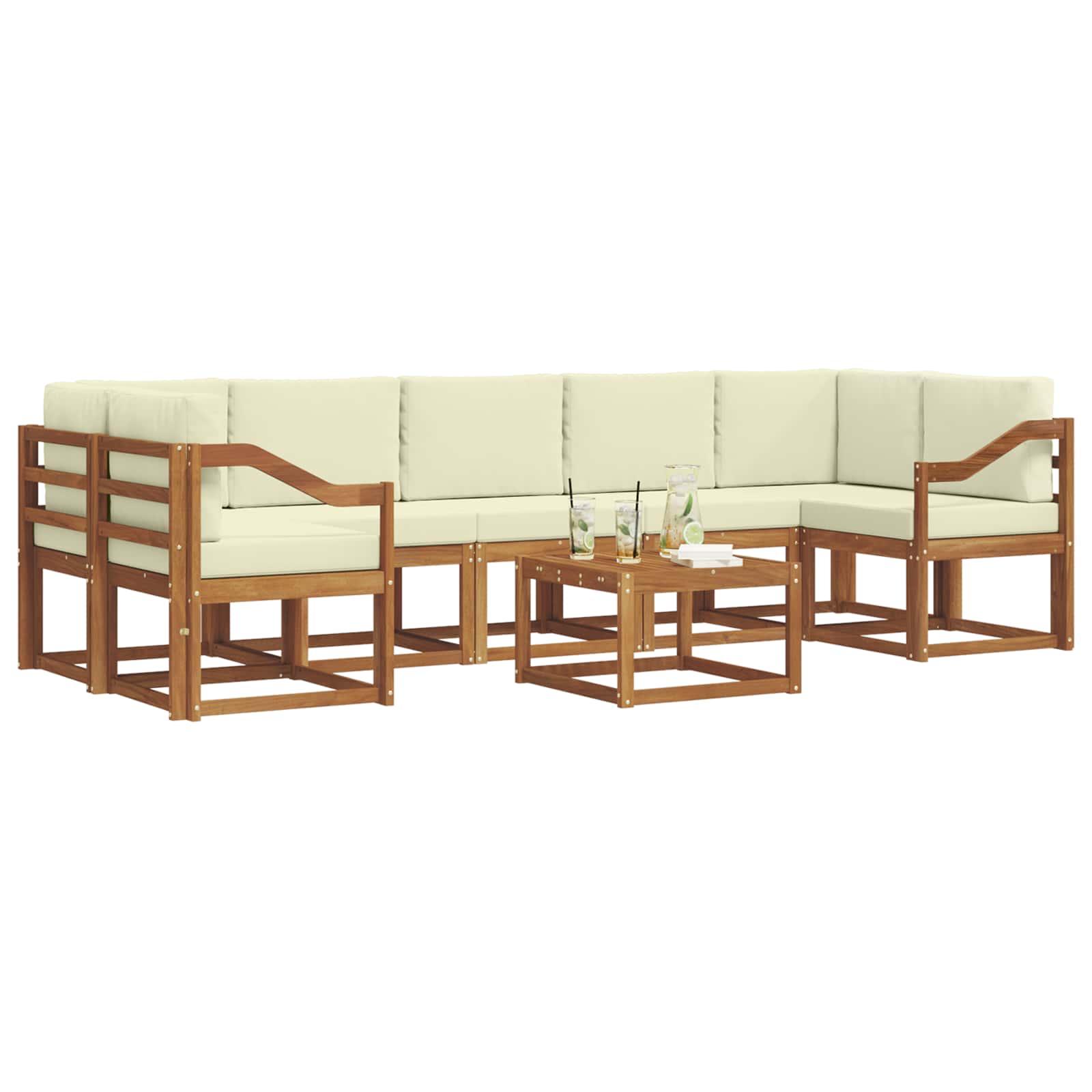 Σειρά Καναπέ Εξωτερικού με μαξιλάρι 8 pcs Φυσικό και Κρέμα - Pakobazaar