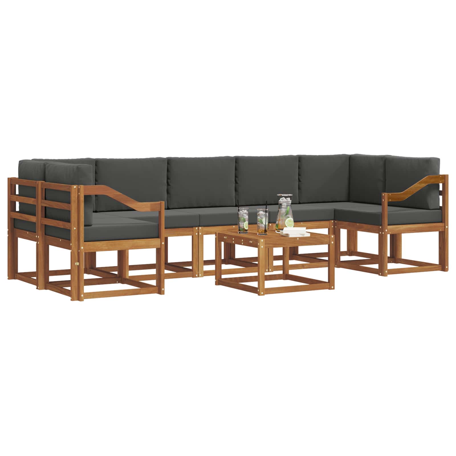 Σειρά Καναπέ Εξωτερικού με μαξιλάρι 8 pcs Φυσικό και Ανθρακί - Pakobazaar