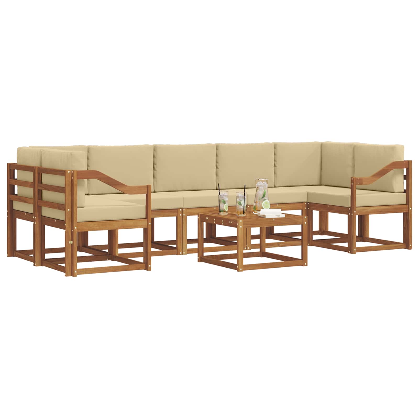 Σειρά Καναπέ Εξωτερικού με μαξιλάρι 8 pcs Φυσικό και Μπεζ - Pakobazaar