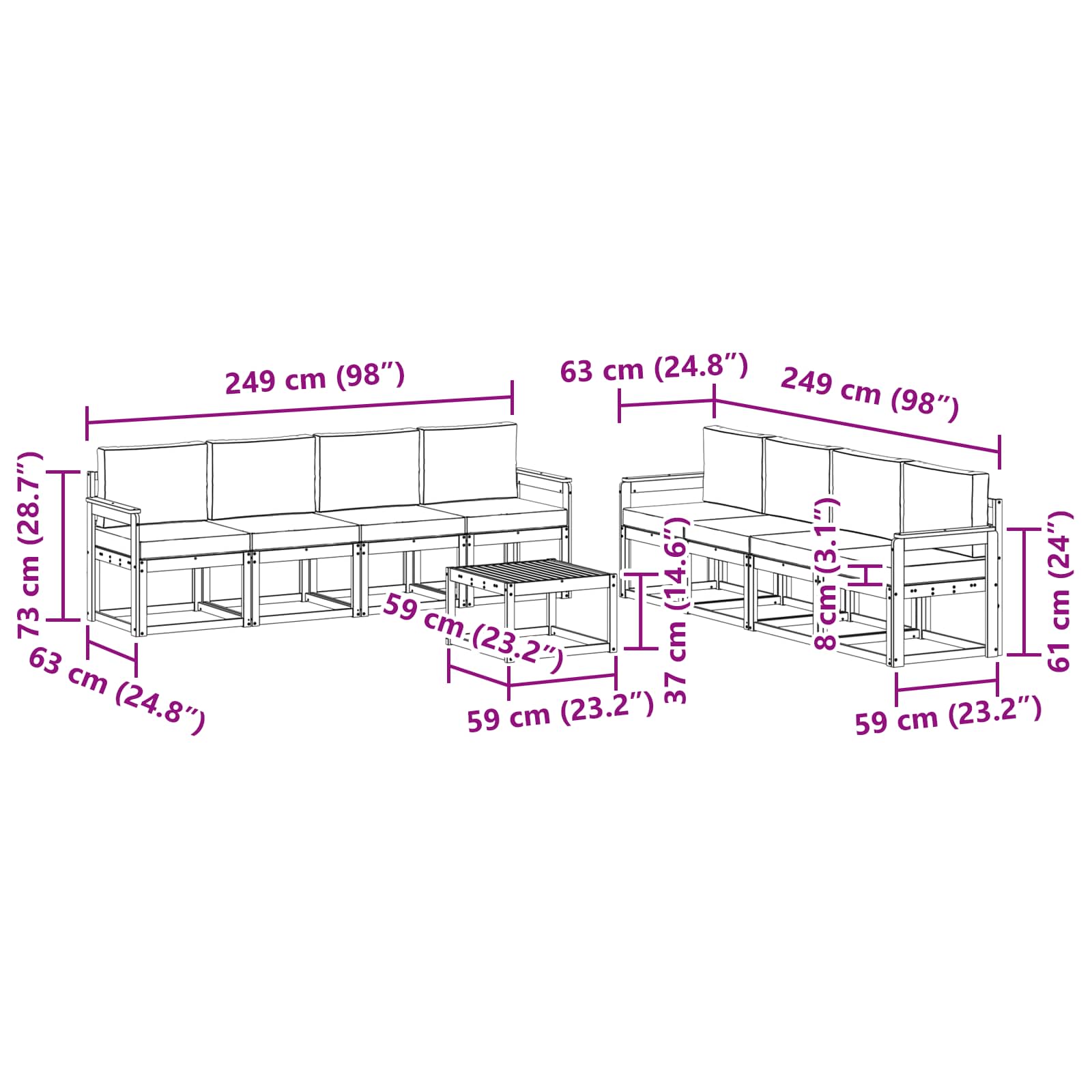 Σειρά Καναπέ Εξωτερικού με μαξιλάρι 9 pcs Φυσικό και Ανθρακί - Pakobazaar