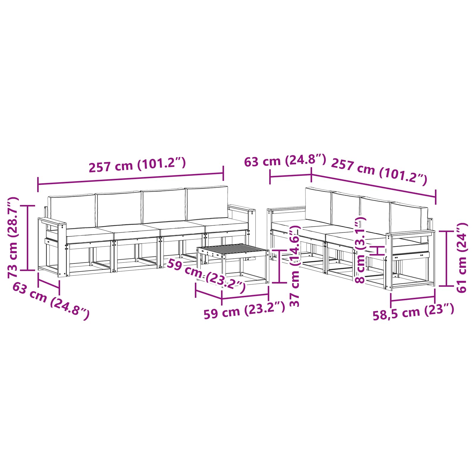 Σειρά Καναπέ Εξωτερικού με μαξιλάρι 9 pcs Φυσικό και Ανθρακί - Pakobazaar