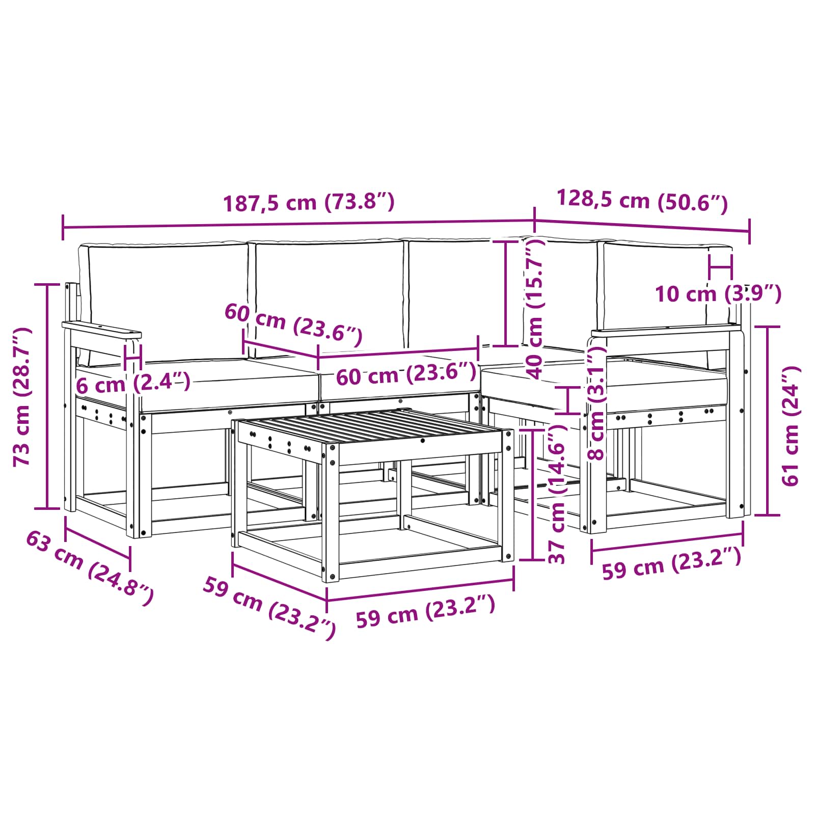 Σειρά Καναπέ Εξωτερικού 5 pcs Φυσικό και Ανοιχτό Γκρι - Pakobazaar