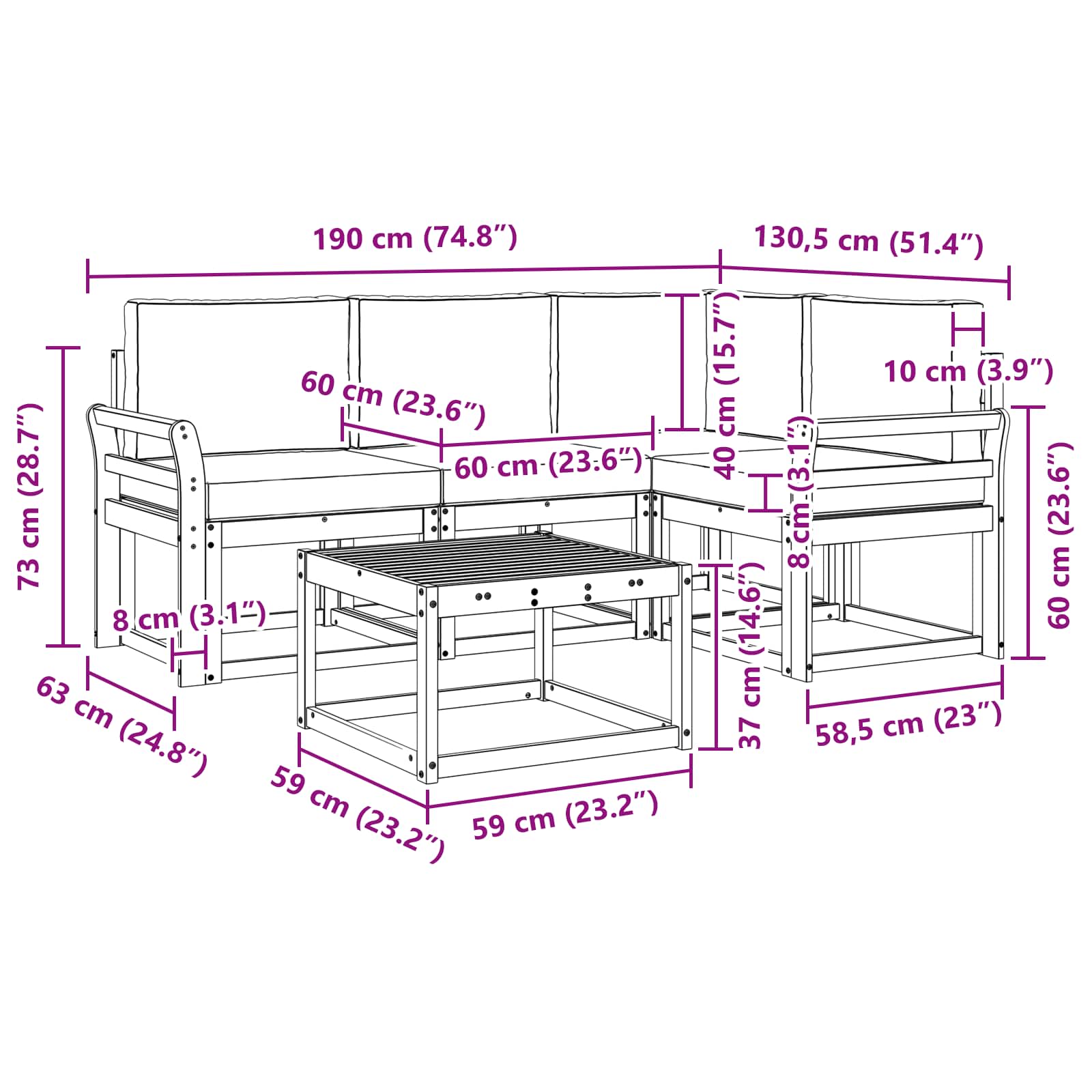 Σειρά Καναπέ Εξωτερικού με μαξιλάρι 5 pcs Φυσικό και Ανθρακί - Pakobazaar
