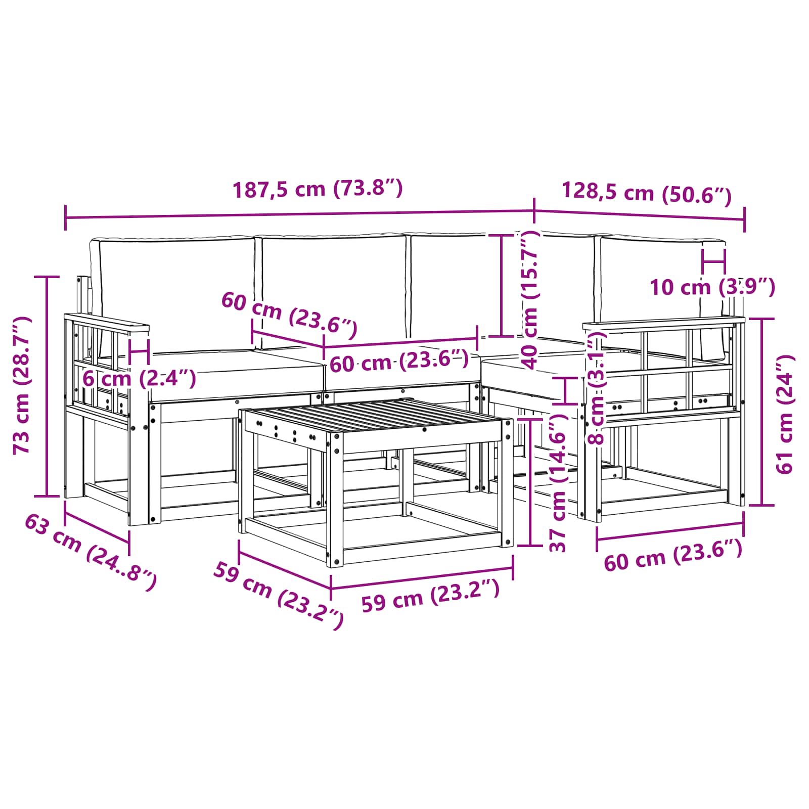 Σειρά Καναπέ Εξωτερικού με μαξιλάρι 5 pcs Φυσικό και Ανθρακί - Pakobazaar