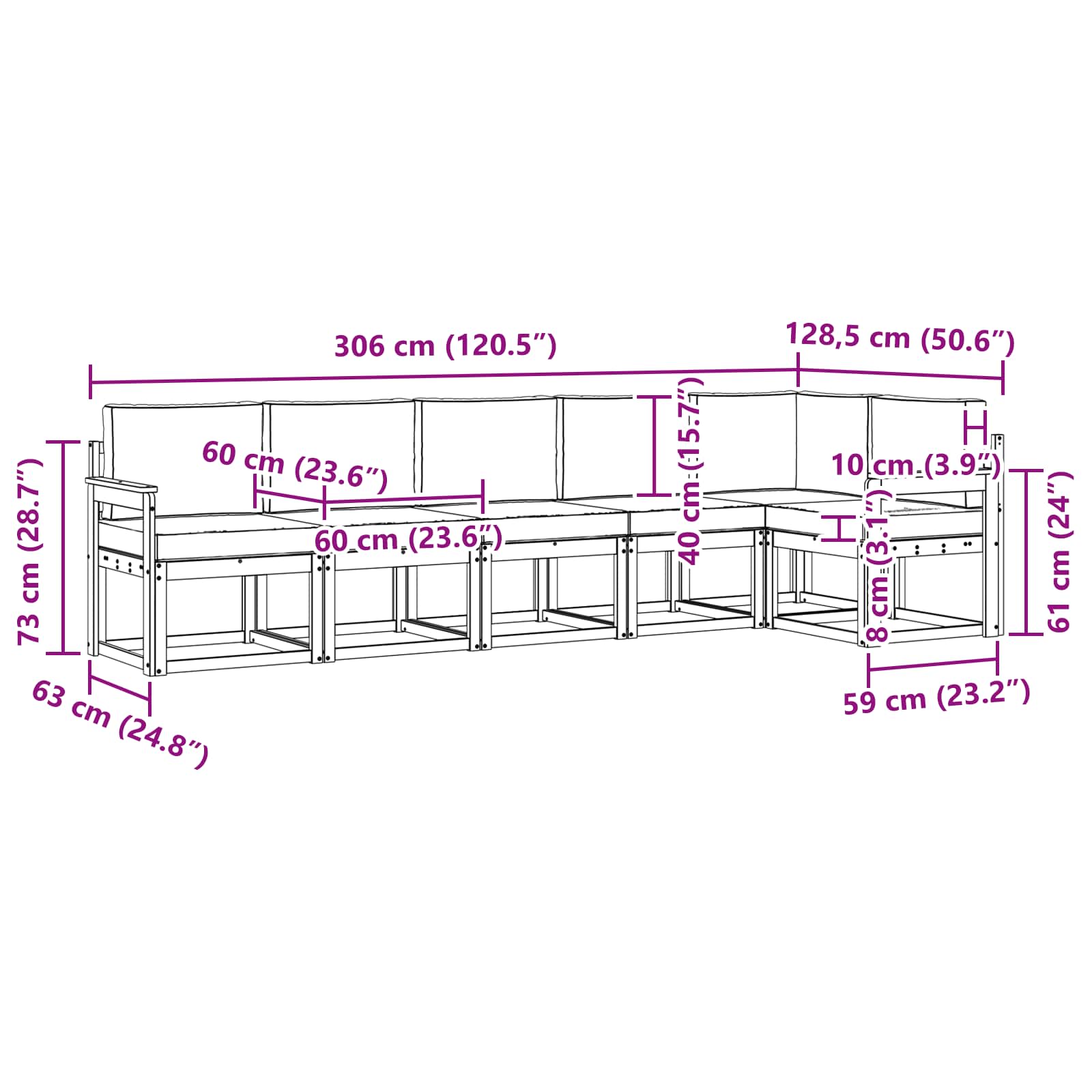 Σειρά Καναπέ Εξωτερικού με μαξιλάρι 6 pcs Φυσικό και Κρέμα - Pakobazaar