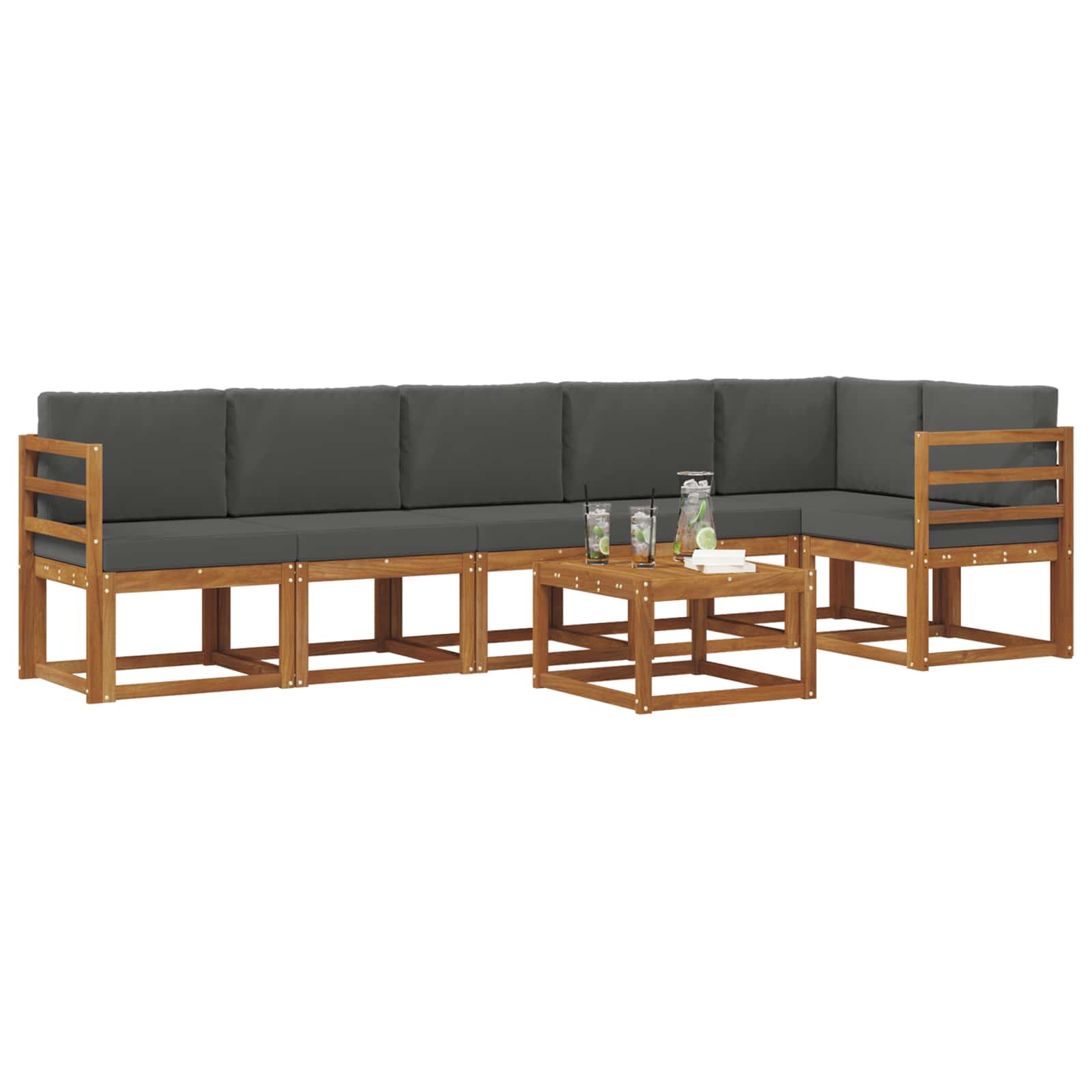 Σειρά Καναπέ Εξωτερικού με μαξιλάρι 7 pcs Φυσικό και Ανθρακί - Pakobazaar