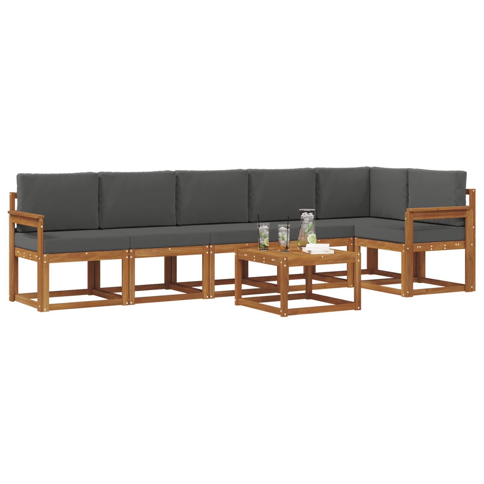 Σειρά Καναπέ Εξωτερικού με μαξιλάρι 7 pcs Φυσικό και Ανθρακί - Pakobazaar