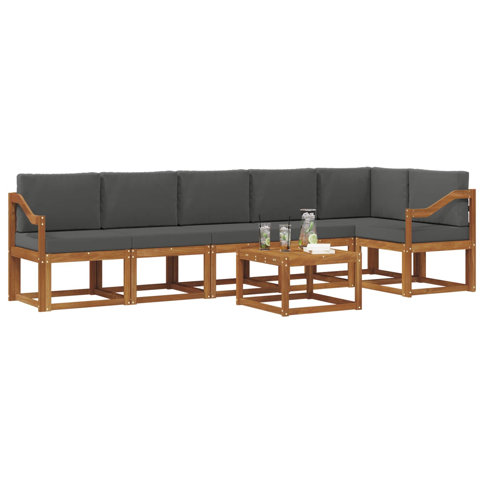 Σειρά Καναπέ Εξωτερικού με μαξιλάρι 7 pcs Φυσικό και Ανθρακί - Pakobazaar