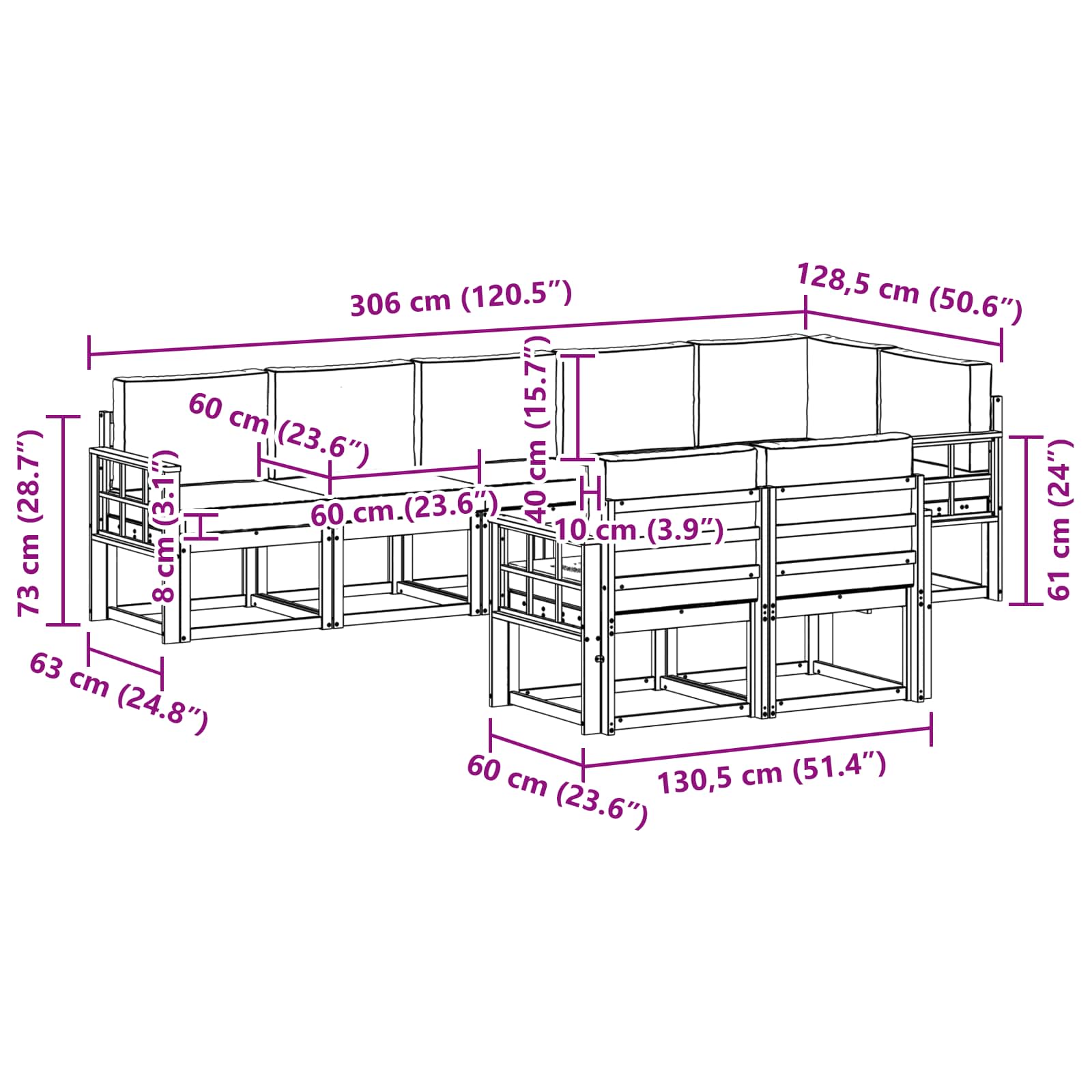 Σειρά Καναπέ Εξωτερικού με μαξιλάρι 8 pcs Φυσικό και Ανθρακί - Pakobazaar