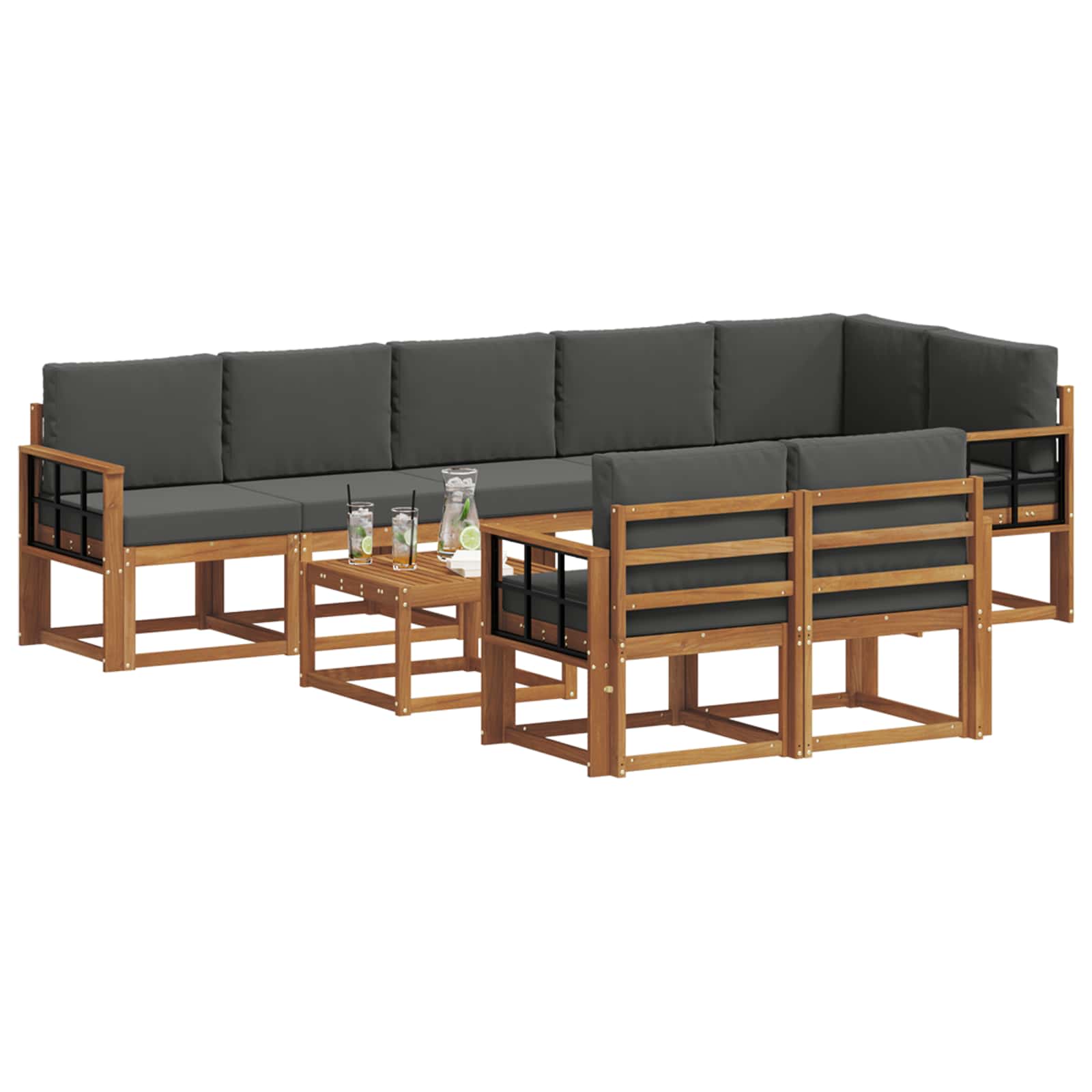 Σειρά Καναπέ Εξωτερικού με μαξιλάρι 9 pcs Φυσικό και Ανθρακί - Pakobazaar
