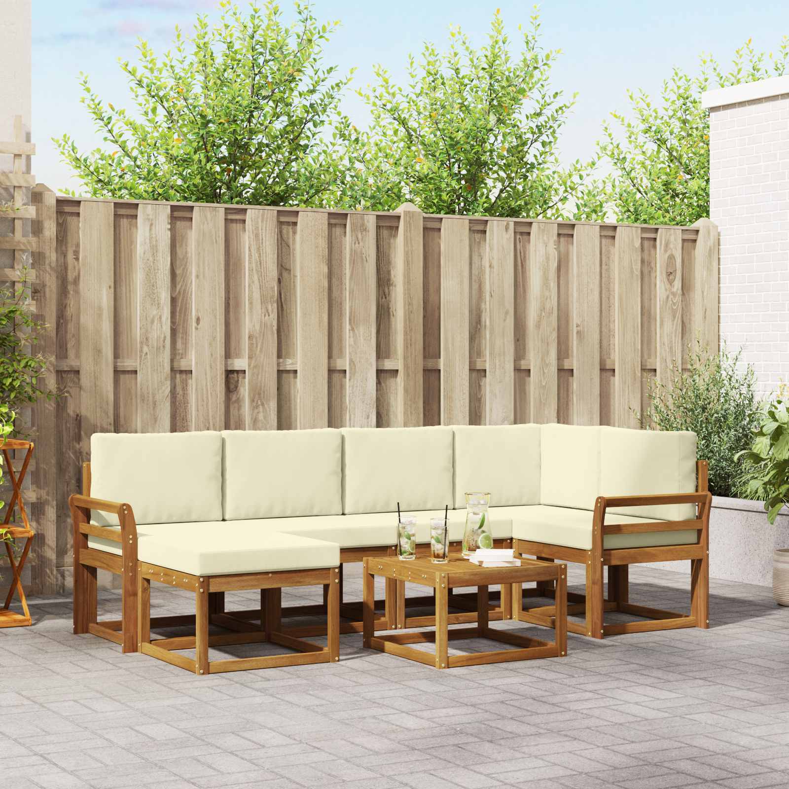 Σειρά Καναπέ Εξωτερικού με μαξιλάρι 7 pcs Φυσικό και Κρέμα - Pakobazaar