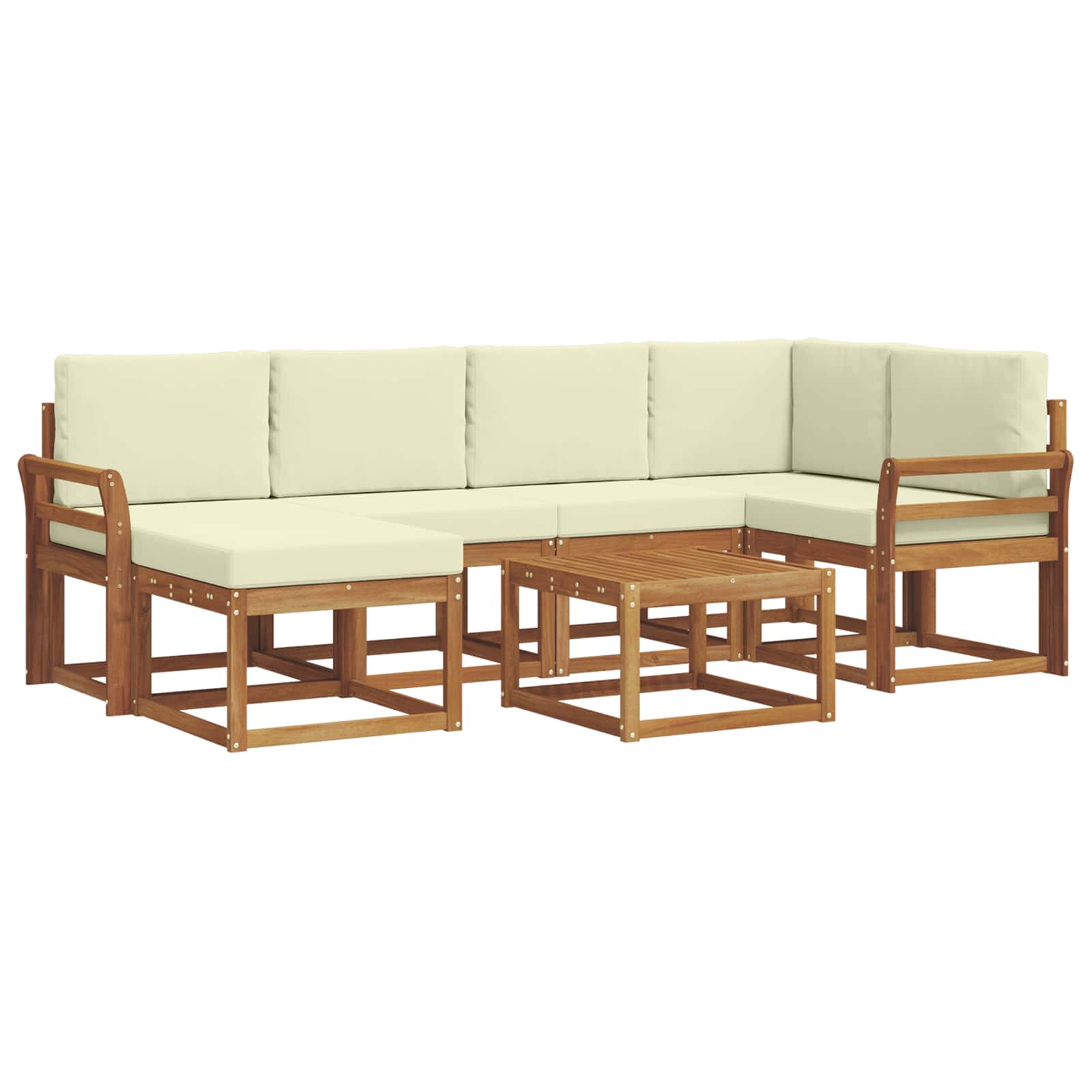 Σειρά Καναπέ Εξωτερικού με μαξιλάρι 7 pcs Φυσικό και Κρέμα - Pakobazaar