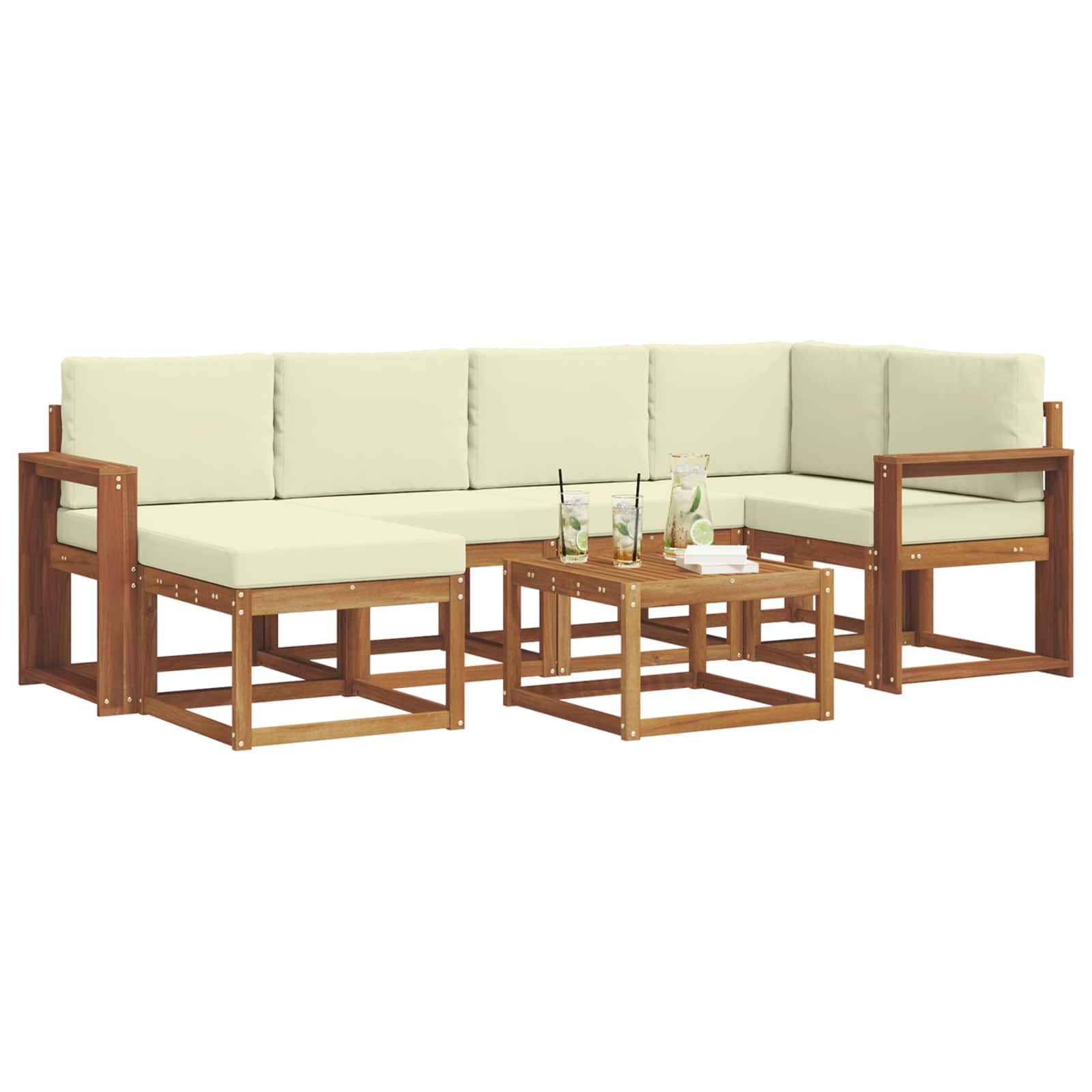 Σειρά Καναπέ Εξωτερικού με μαξιλάρι 7 pcs Φυσικό και Κρέμα - Pakobazaar
