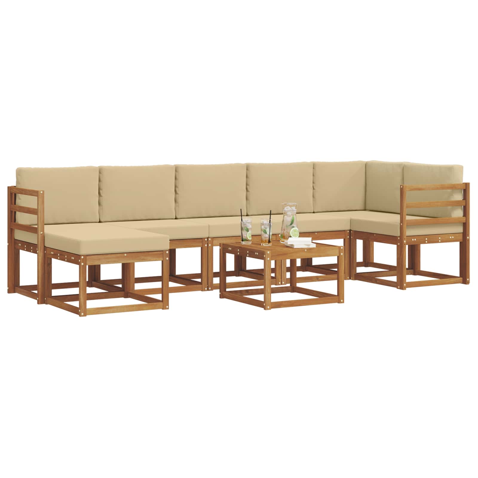 Σειρά Καναπέ Εξωτερικού με μαξιλάρι 8 pcs Φυσικό και Μπεζ - Pakobazaar