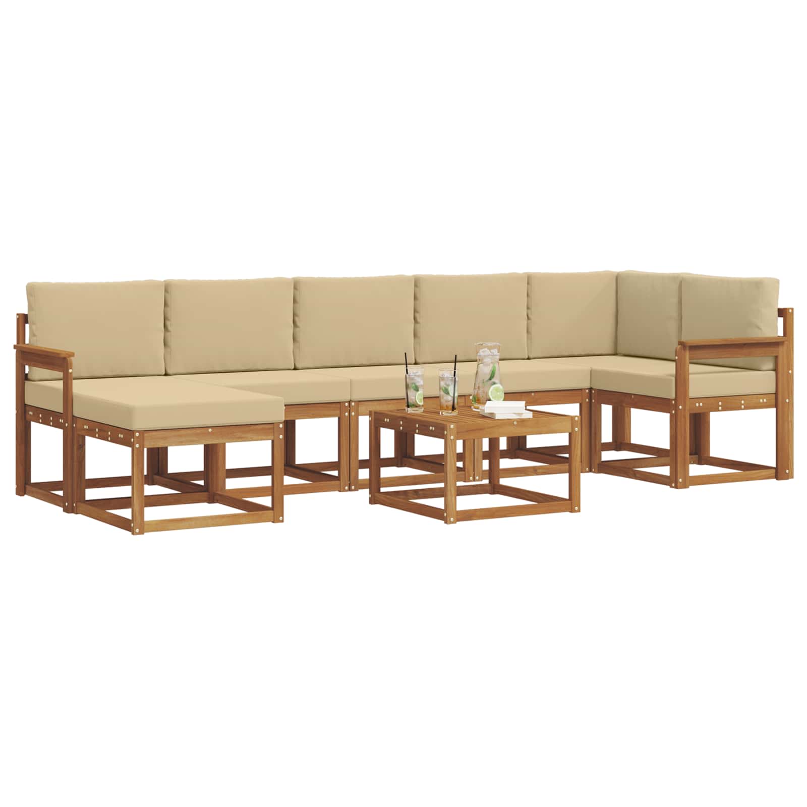 Σειρά Καναπέ Εξωτερικού με μαξιλάρι 8 pcs Φυσικό και Μπεζ - Pakobazaar