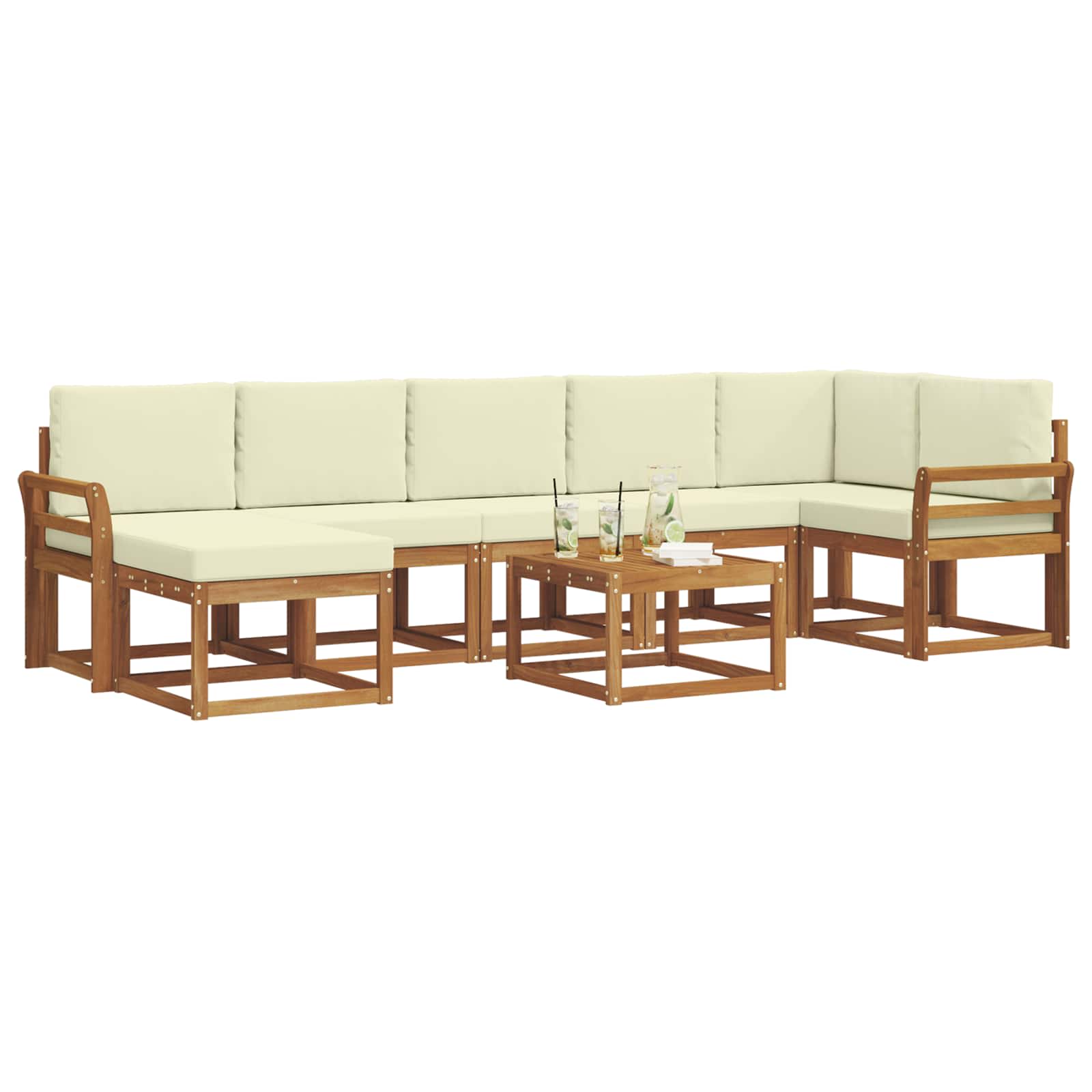 Σειρά Καναπέ Εξωτερικού με μαξιλάρι 8 pcs Φυσικό και Κρέμα - Pakobazaar
