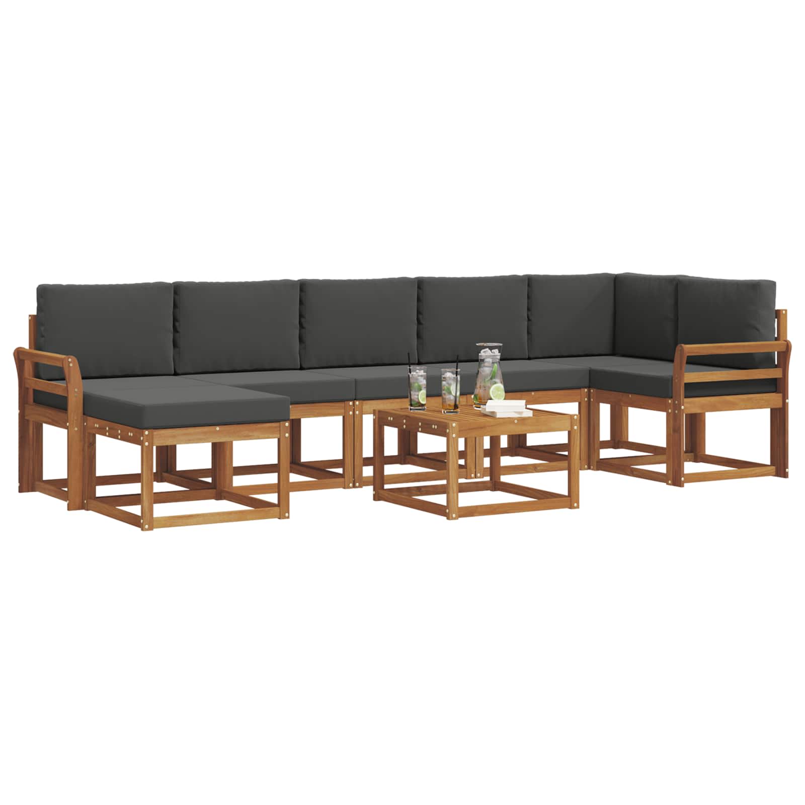 Σειρά Καναπέ Εξωτερικού με μαξιλάρι 8 pcs Φυσικό και Ανθρακί - Pakobazaar