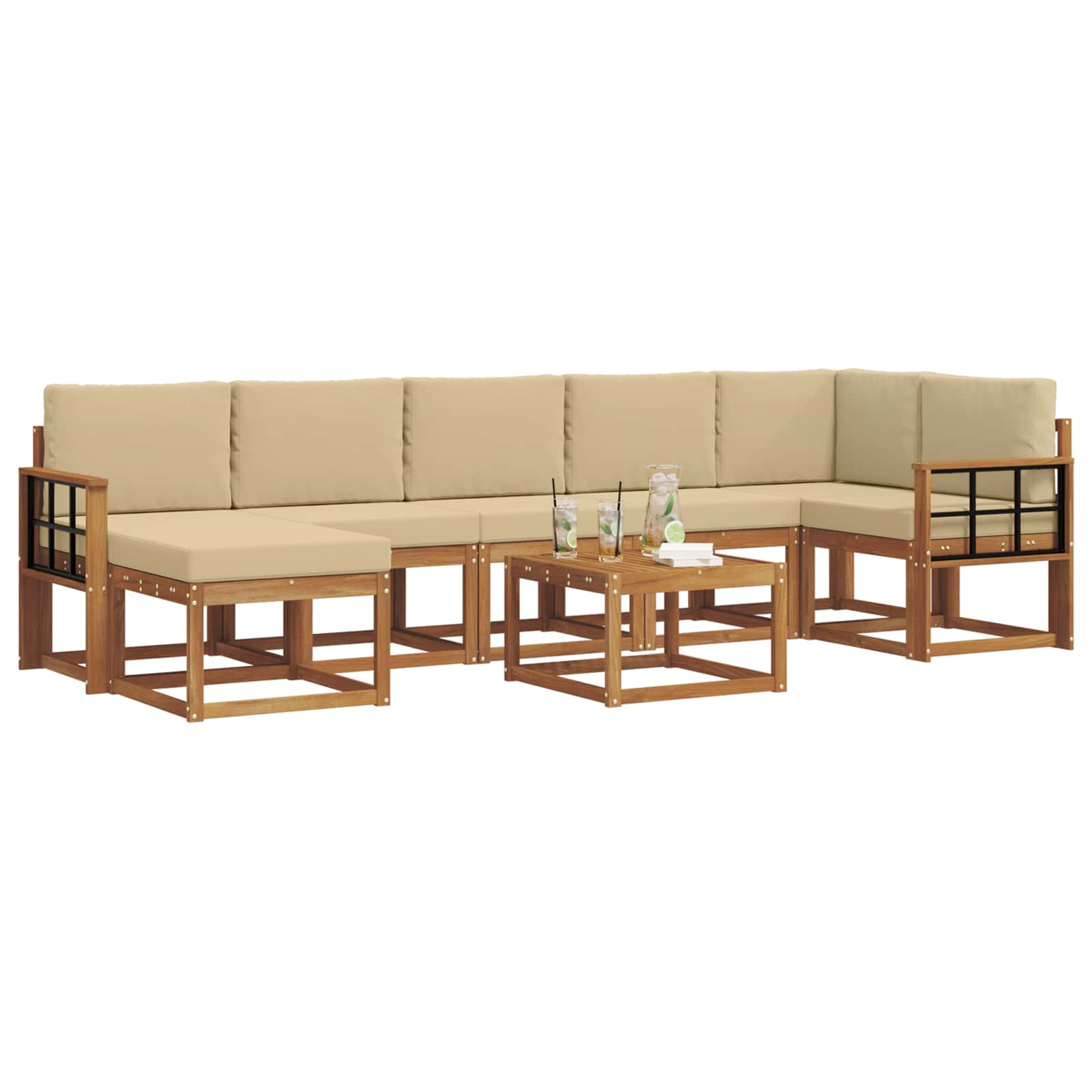 Σειρά Καναπέ Εξωτερικού με μαξιλάρι 8 pcs Φυσικό και Μπεζ - Pakobazaar