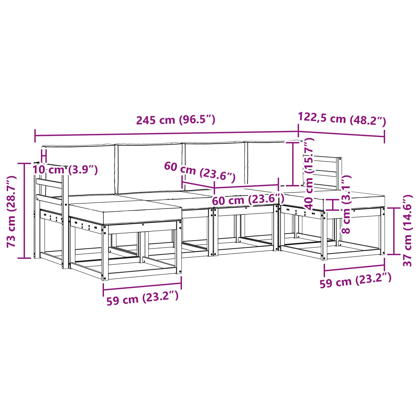 Σειρά Καναπέ Εξωτερικού με μαξιλάρι 6 pcs Φυσικό και Ανθρακί - Pakobazaar